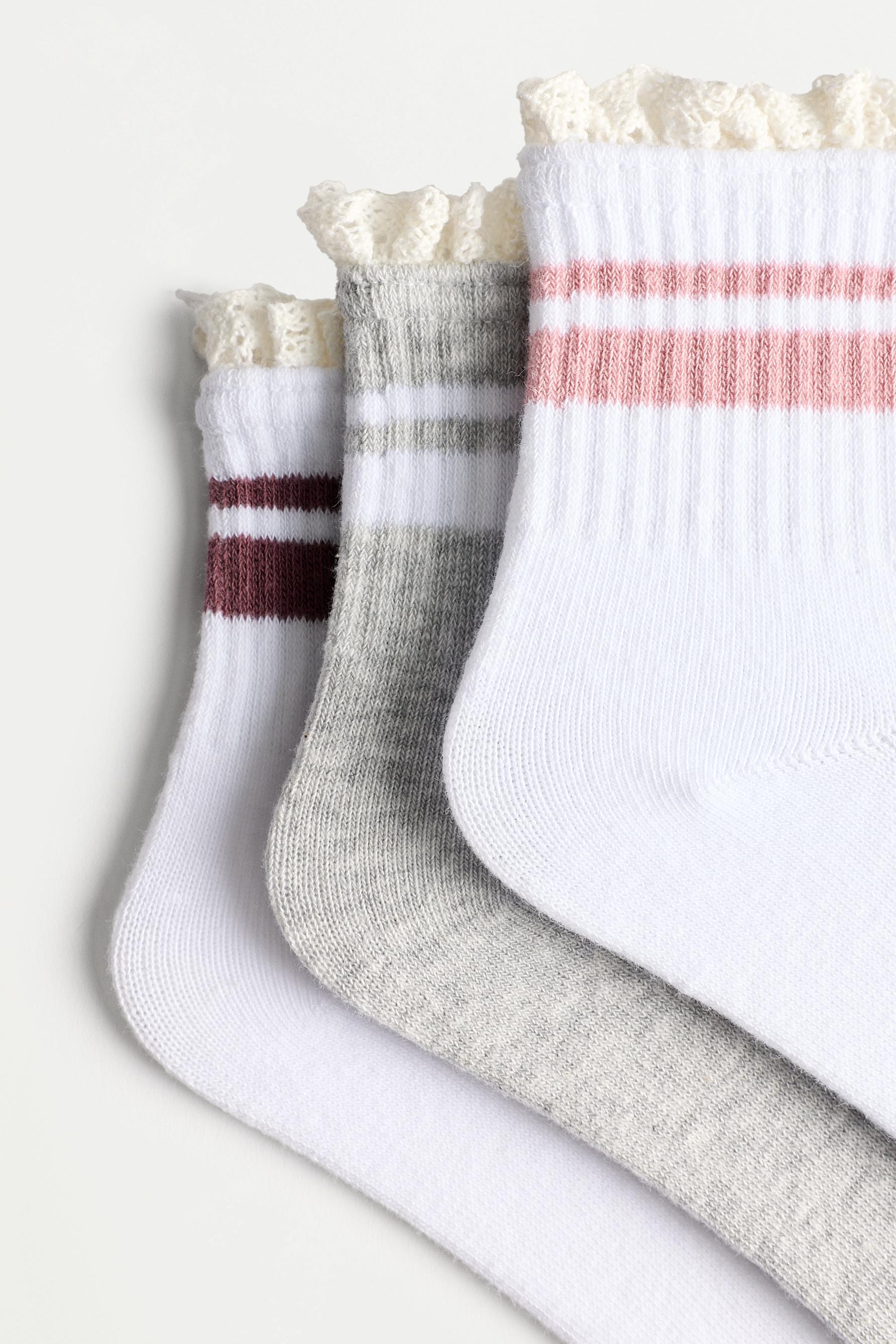 Lace and Stripe Short Socks (3-Pack) — PINK TONES
