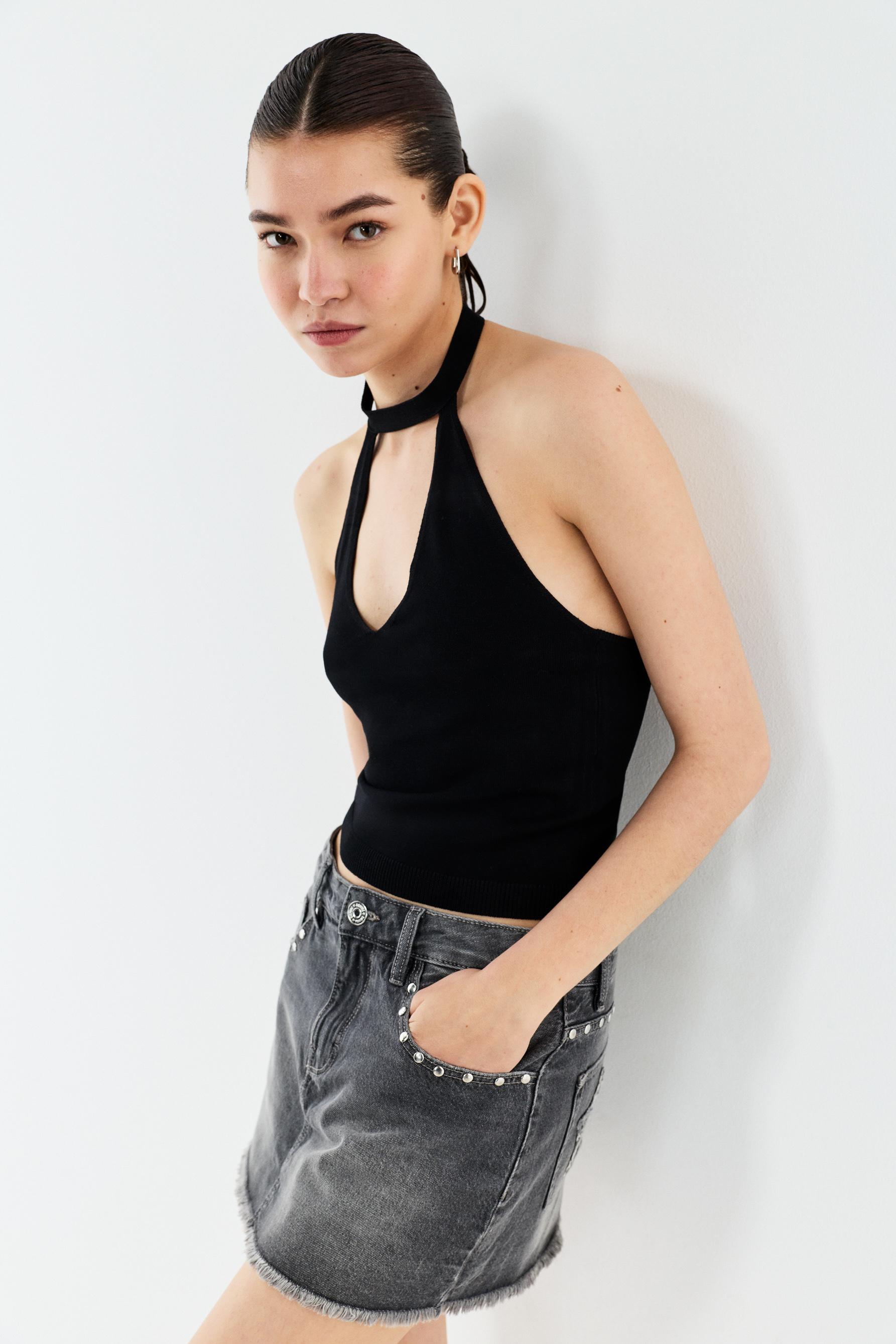 Studded denim skirt — GREY