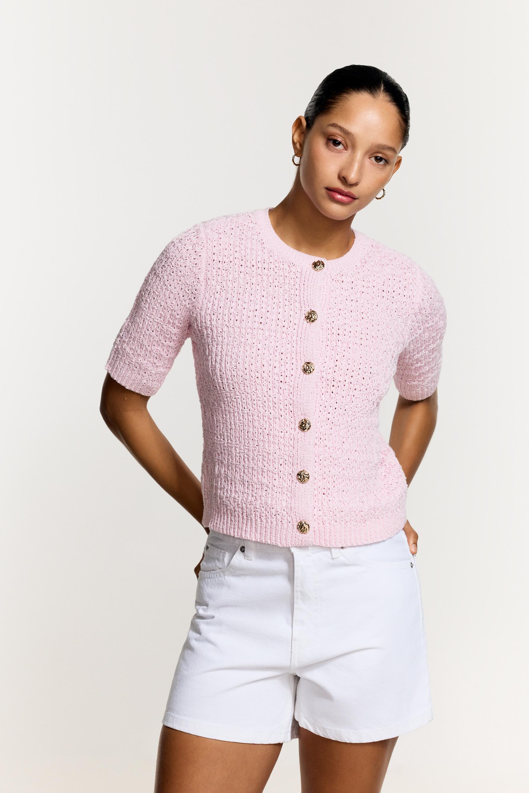 Chaqueta punto manga corta hilo metalizado