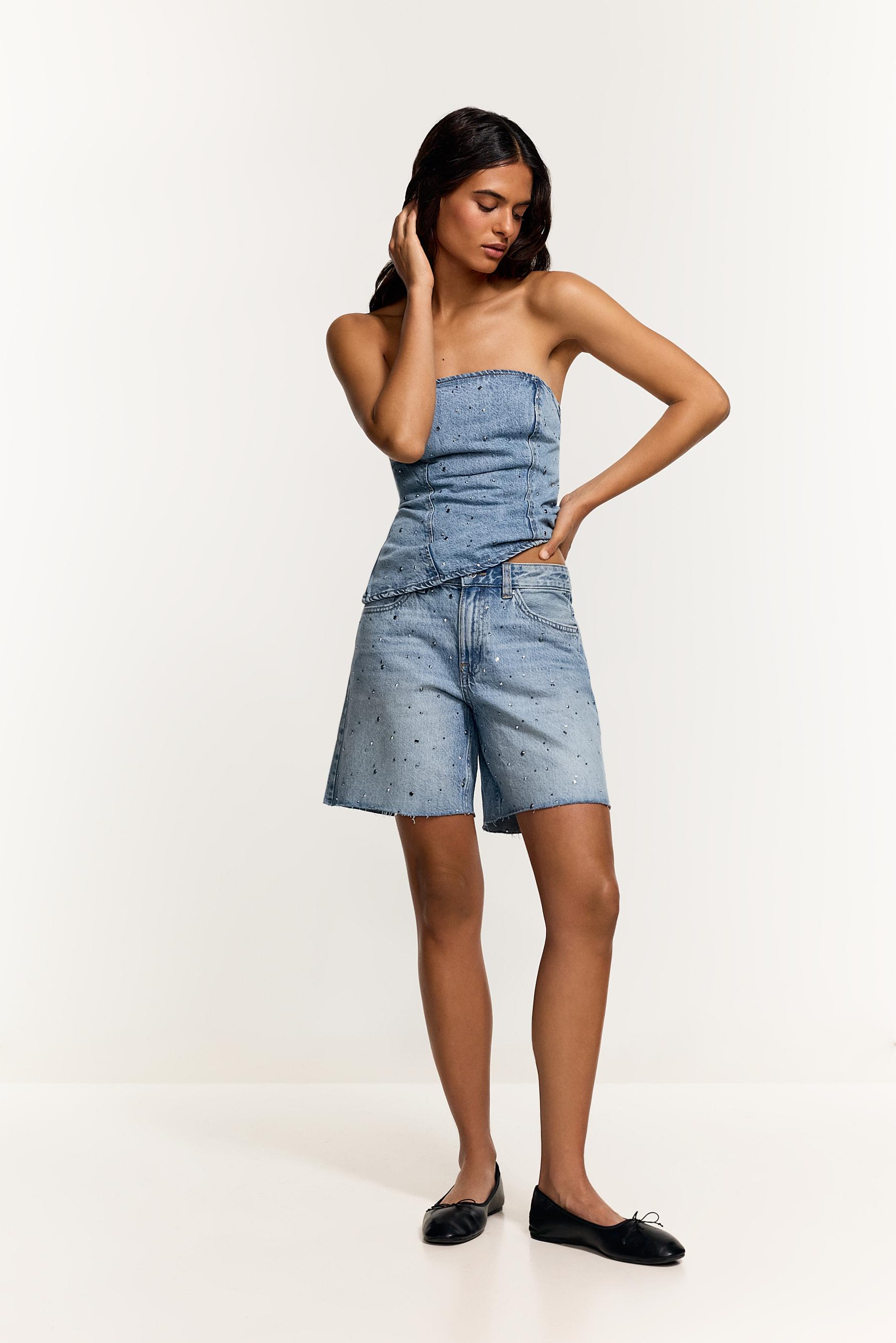 Shimmery denim shorts — INDIGO