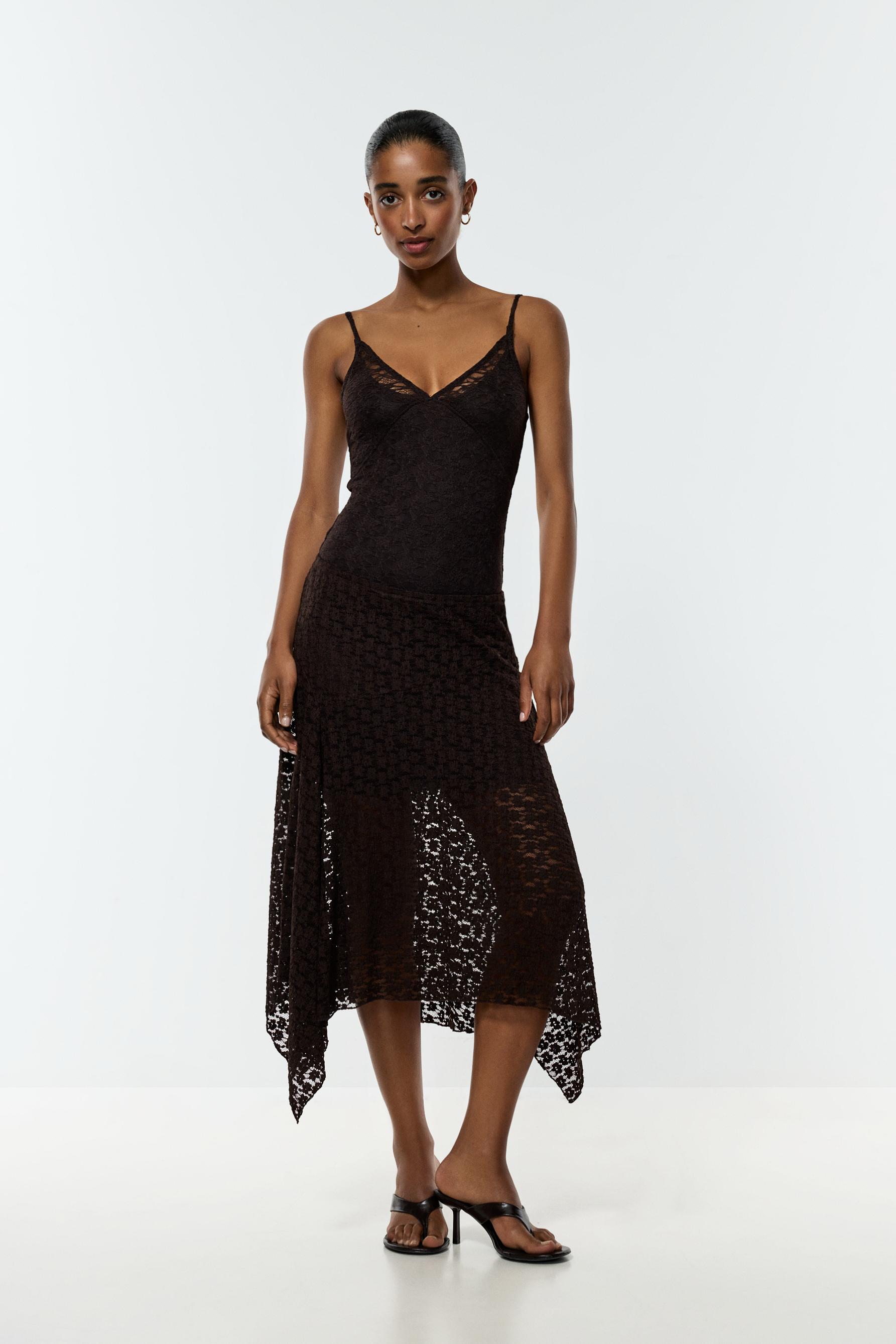 Lace midi skirt — CHOCOLATE