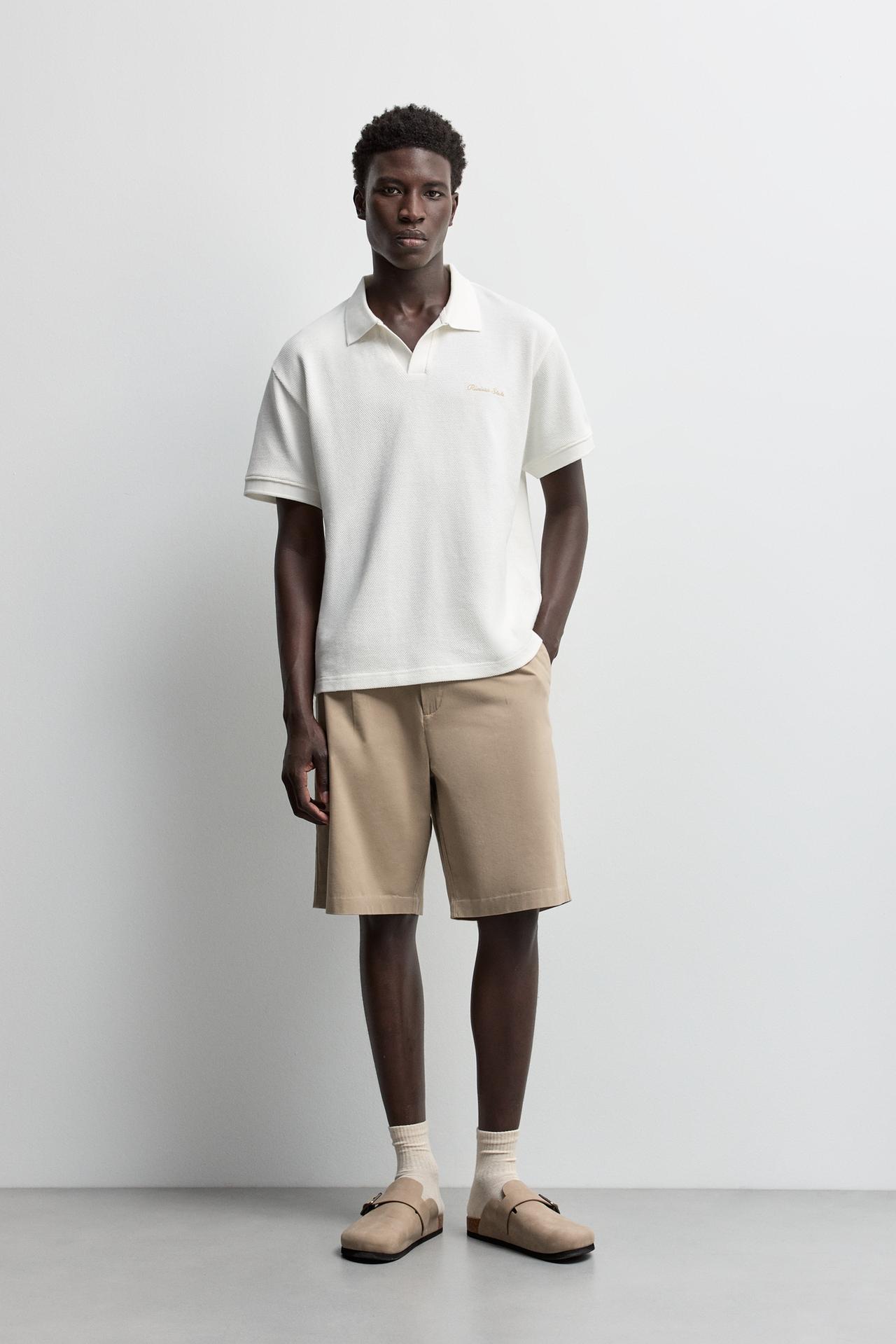 Textured embroidered polo shirt — OFF WHITE