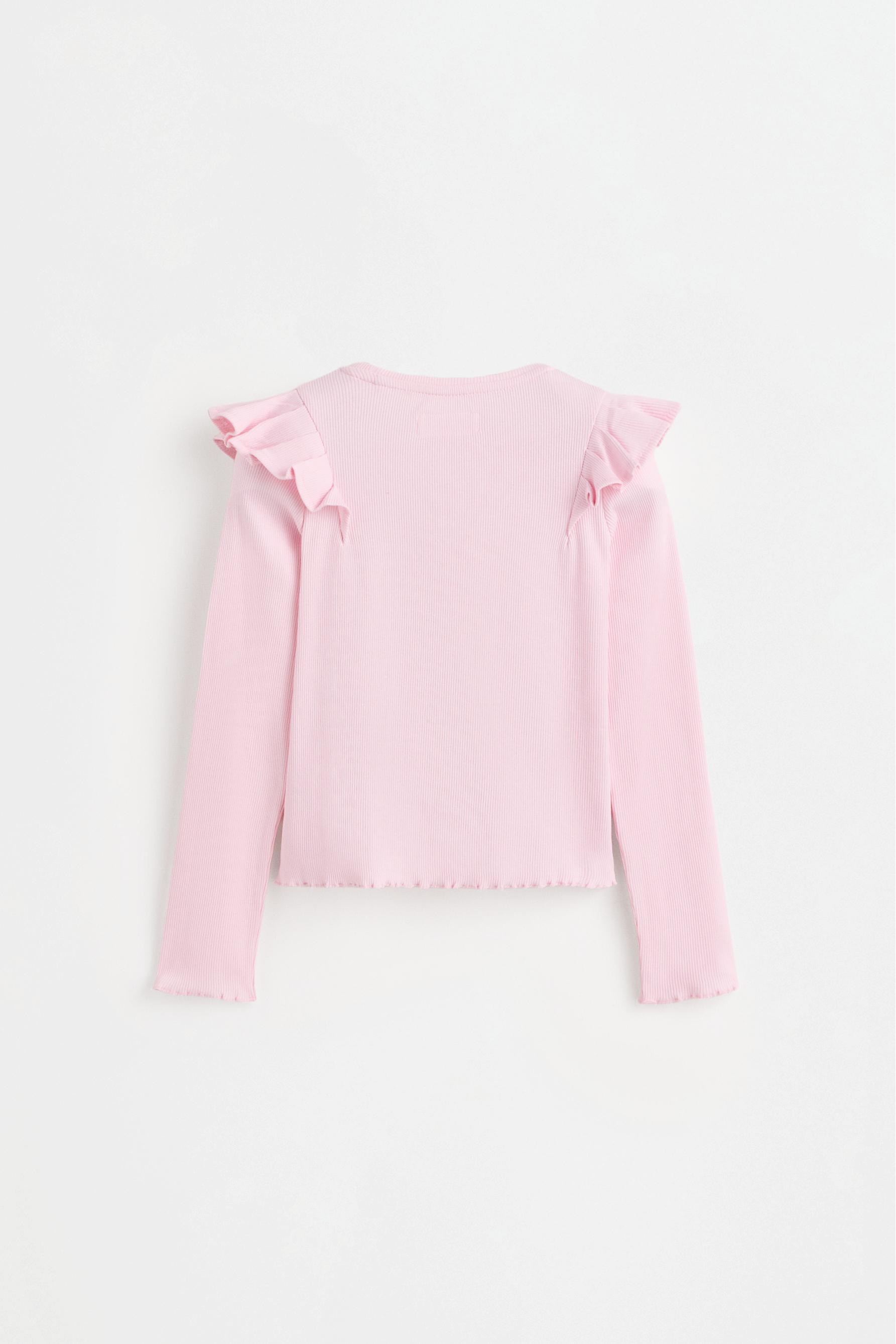 Ribbed Ruffle T-shirt — PASTEL PINK