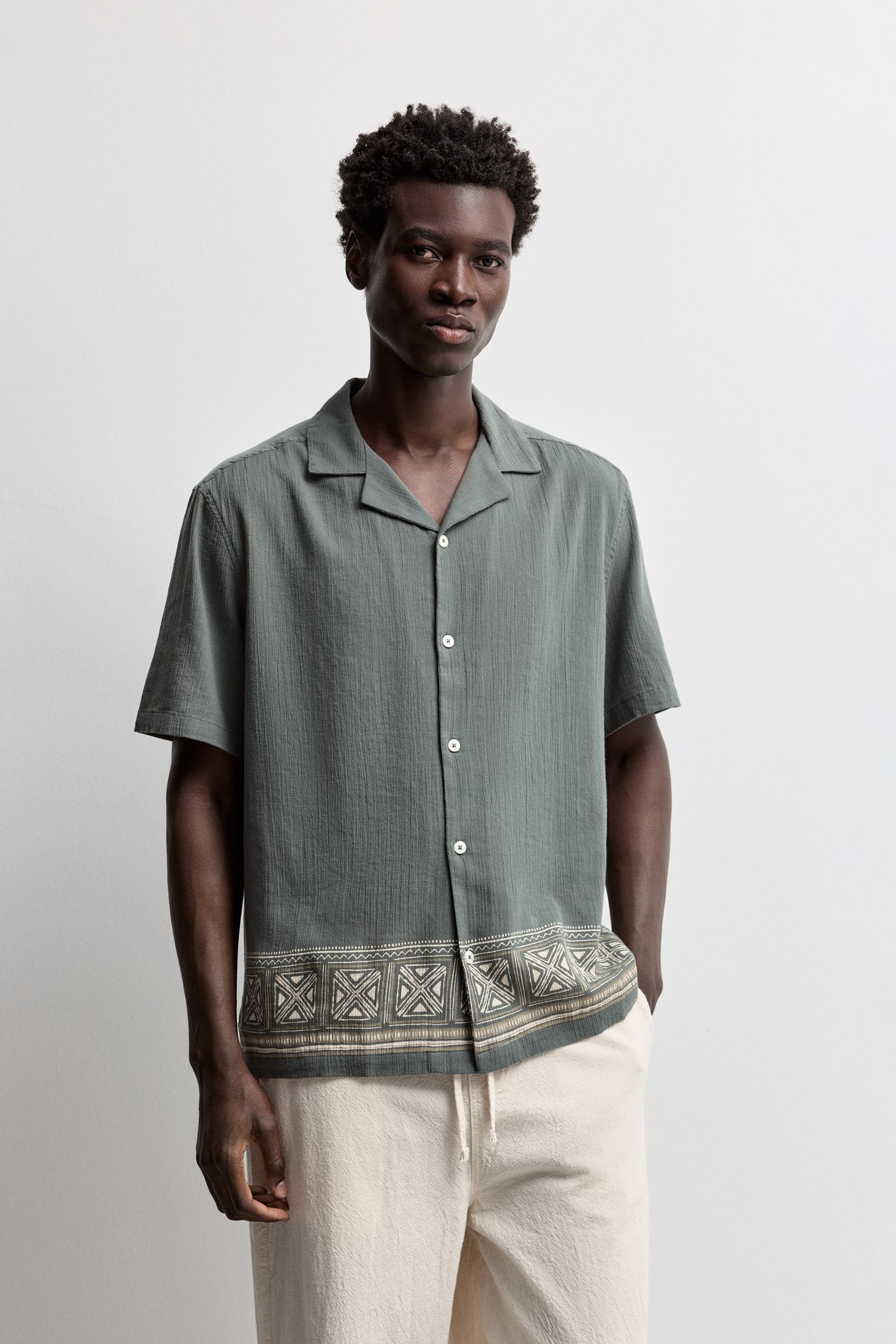 Border print shirt — DARK GREEN
