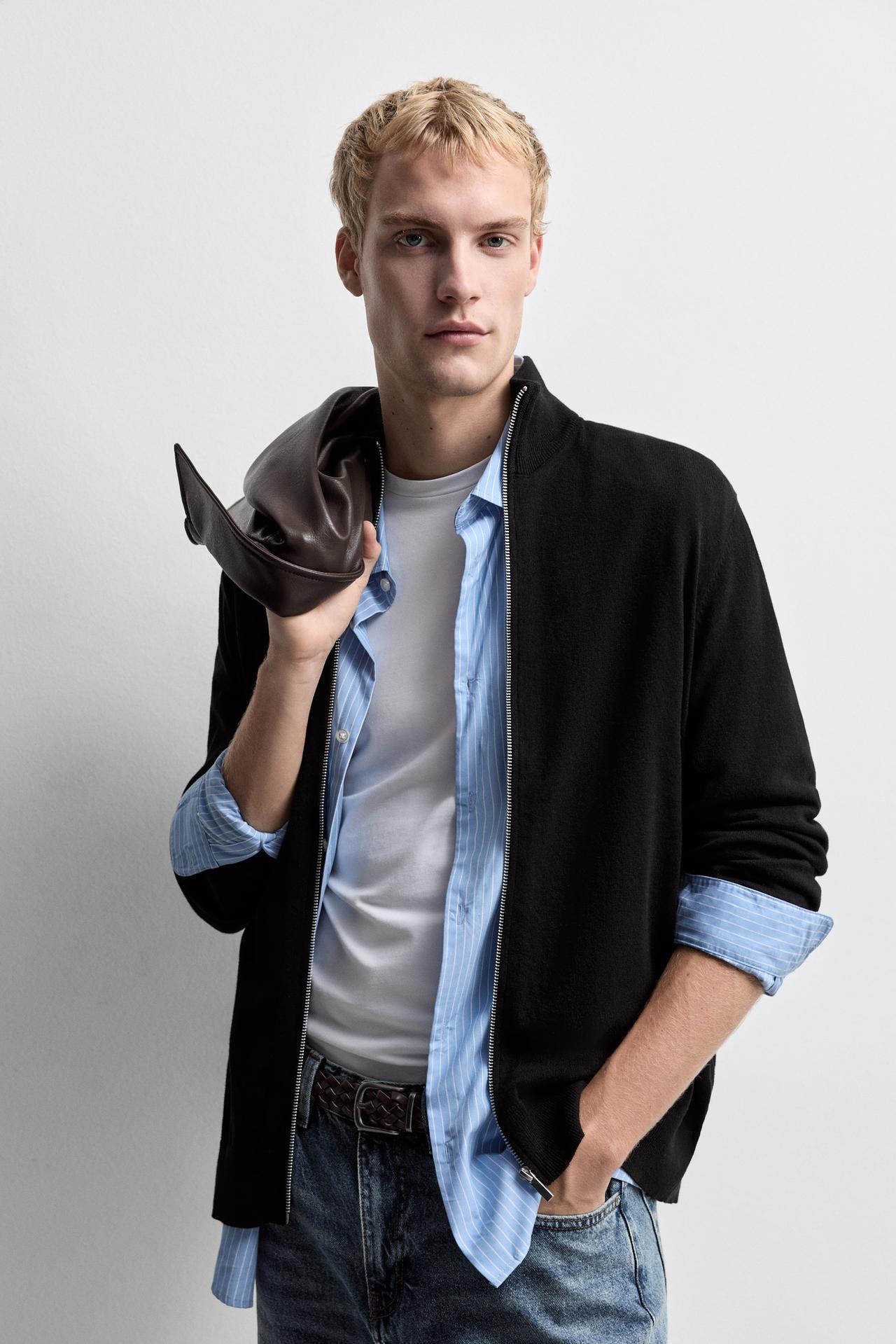 Mock-neck zip sweater — BLACK