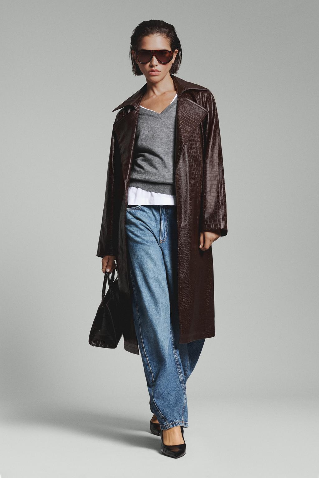 Lefties Long leather effect trench coat