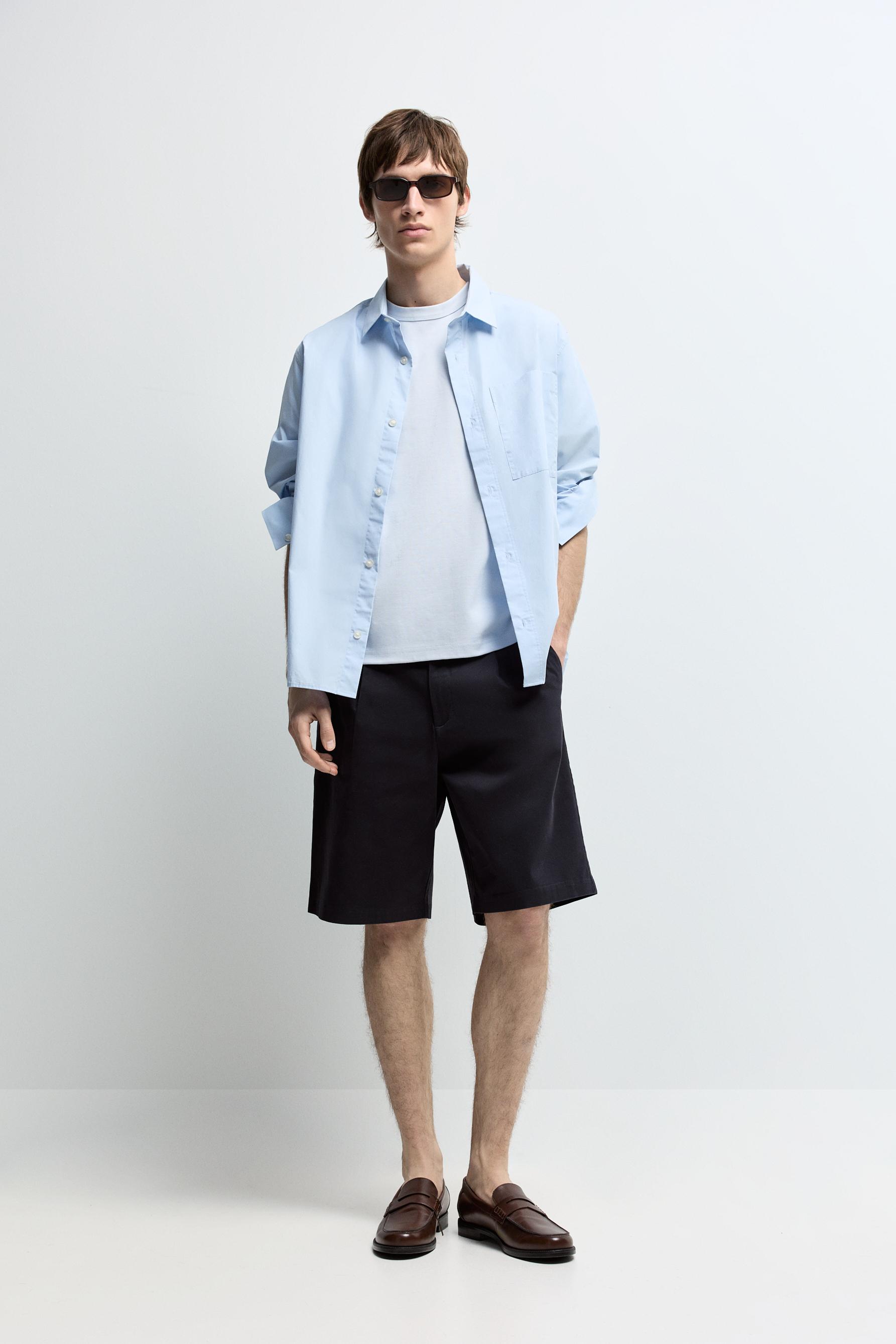 Pleated chino Bermuda shorts — NAVY BLUE