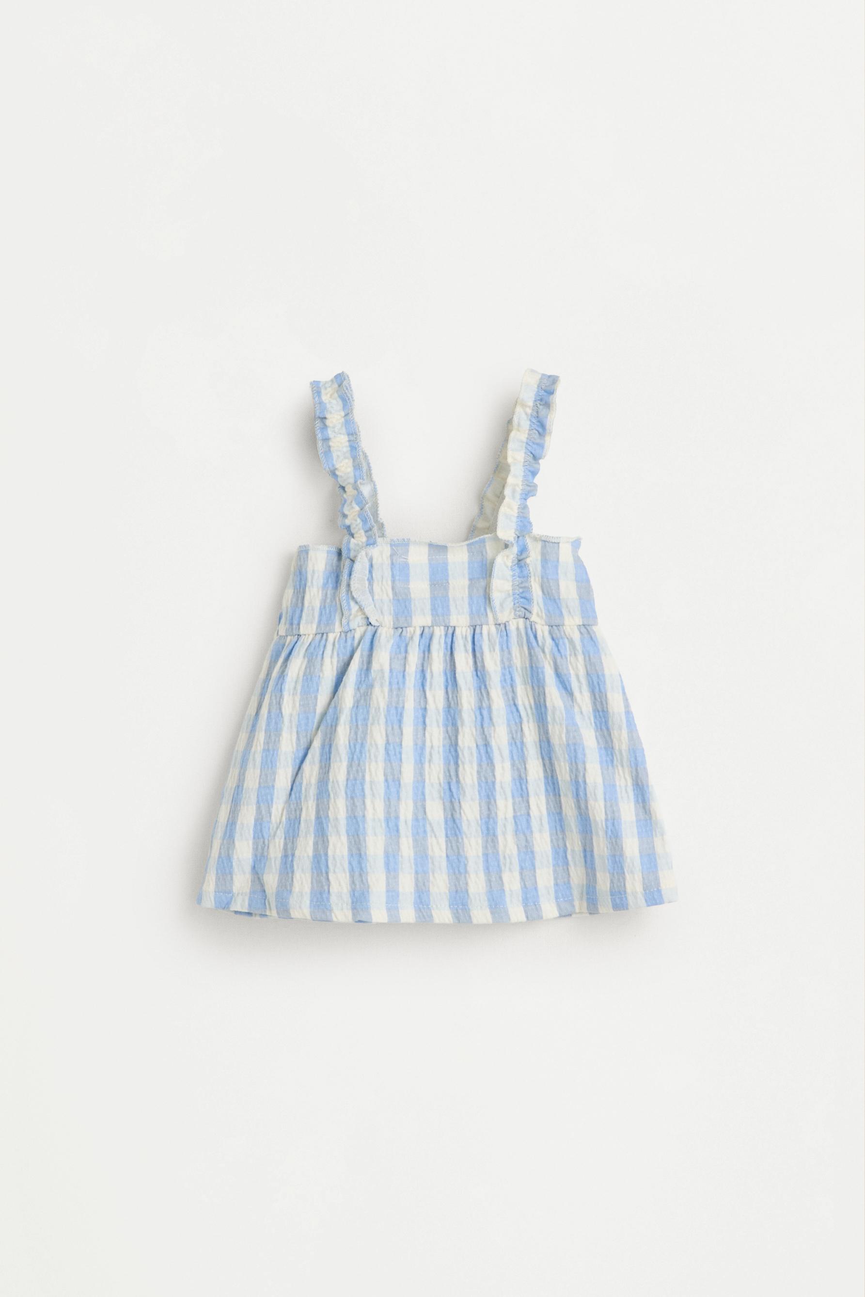 Gingham crepe top and shorts co-ord — BLUE