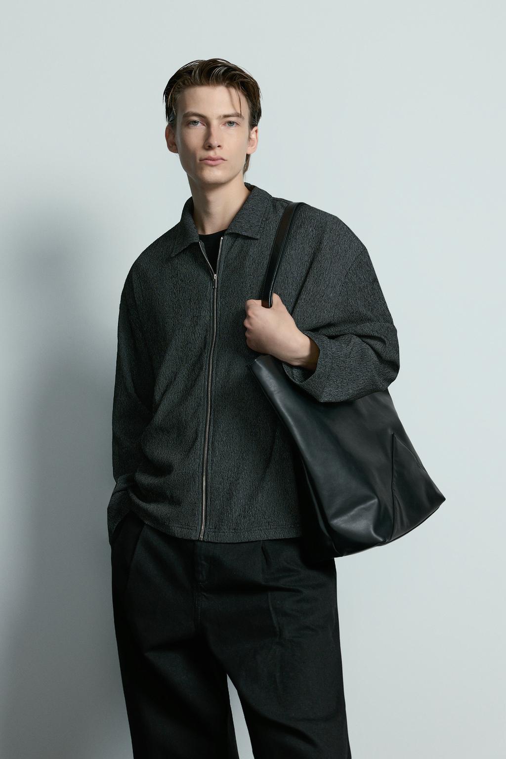 Textured zip-up overshirt