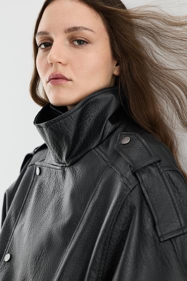Oversize leather effect bomber jacket — BLACK 4