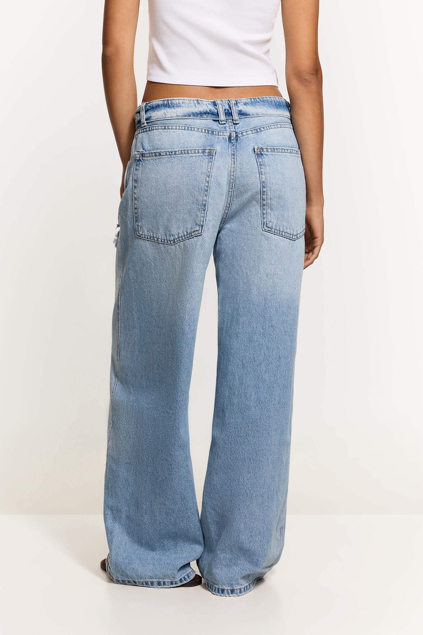 Fold-over waist baggy jeans — SKY BLUE