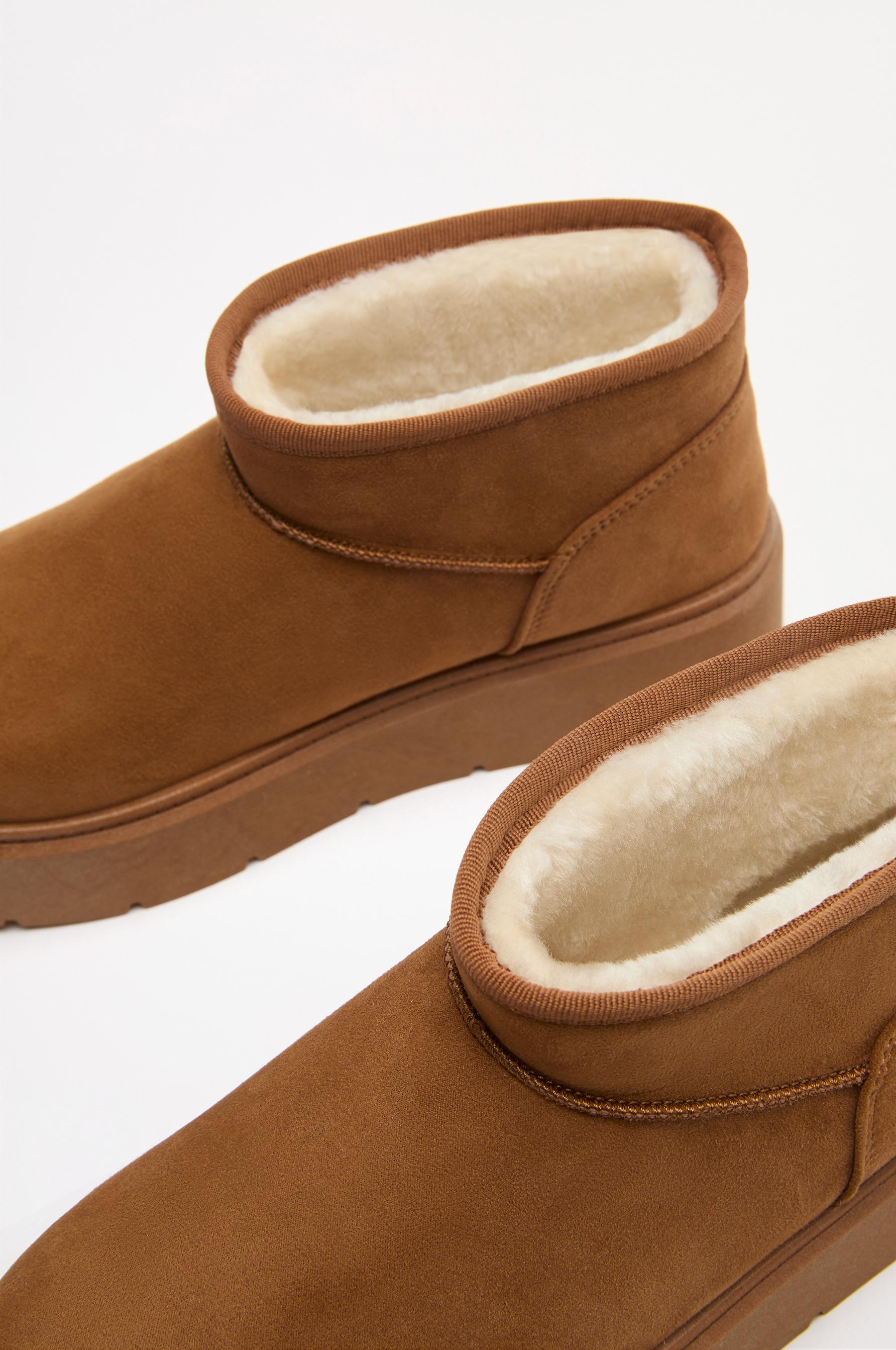 Platform fur ankle boot — LEATHER