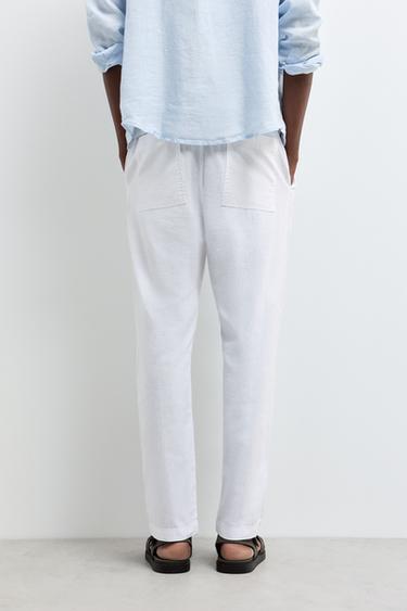 Linen-cotton jogger trousers — WHITE 4