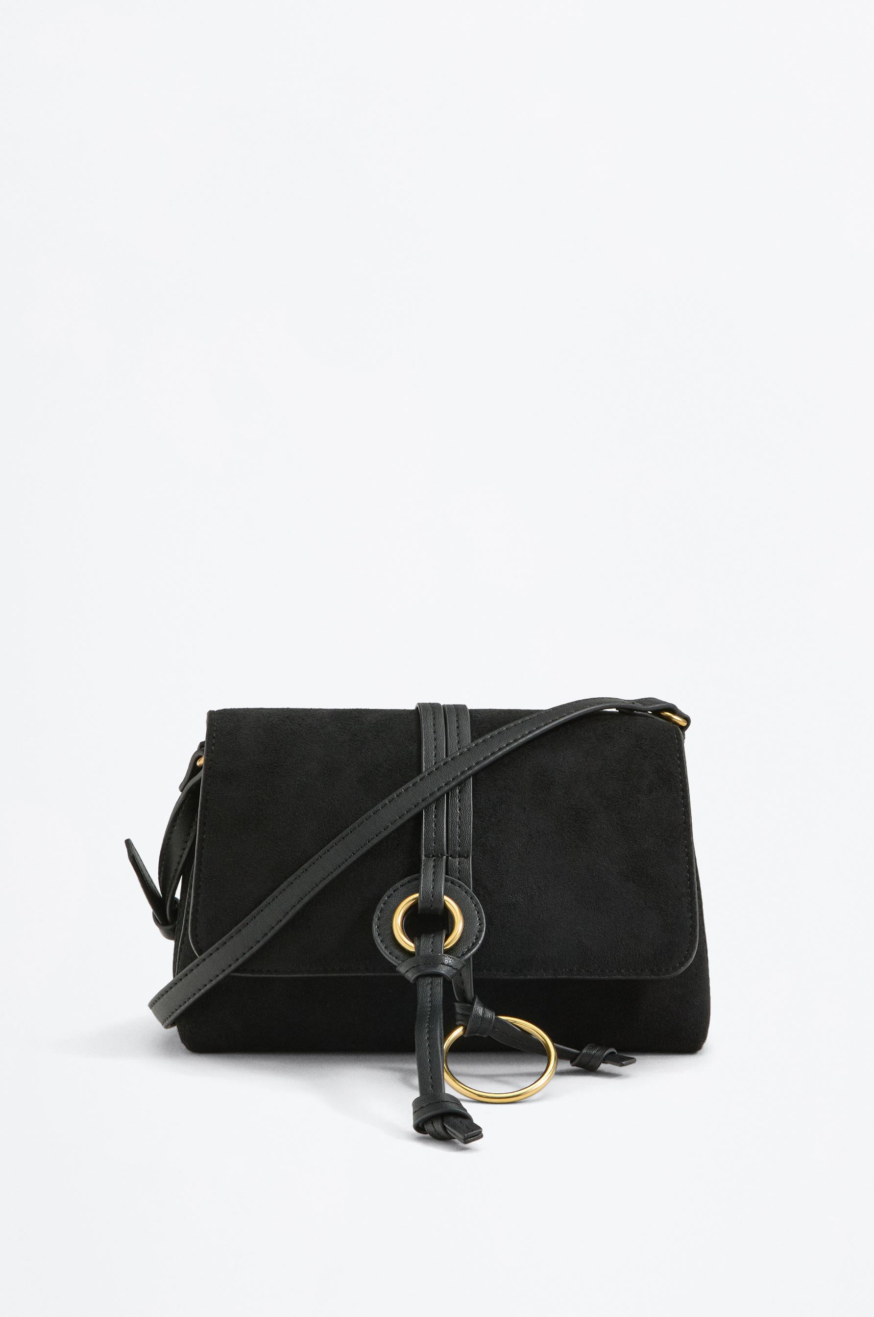 Faux suede crossbody bag — BLACK
