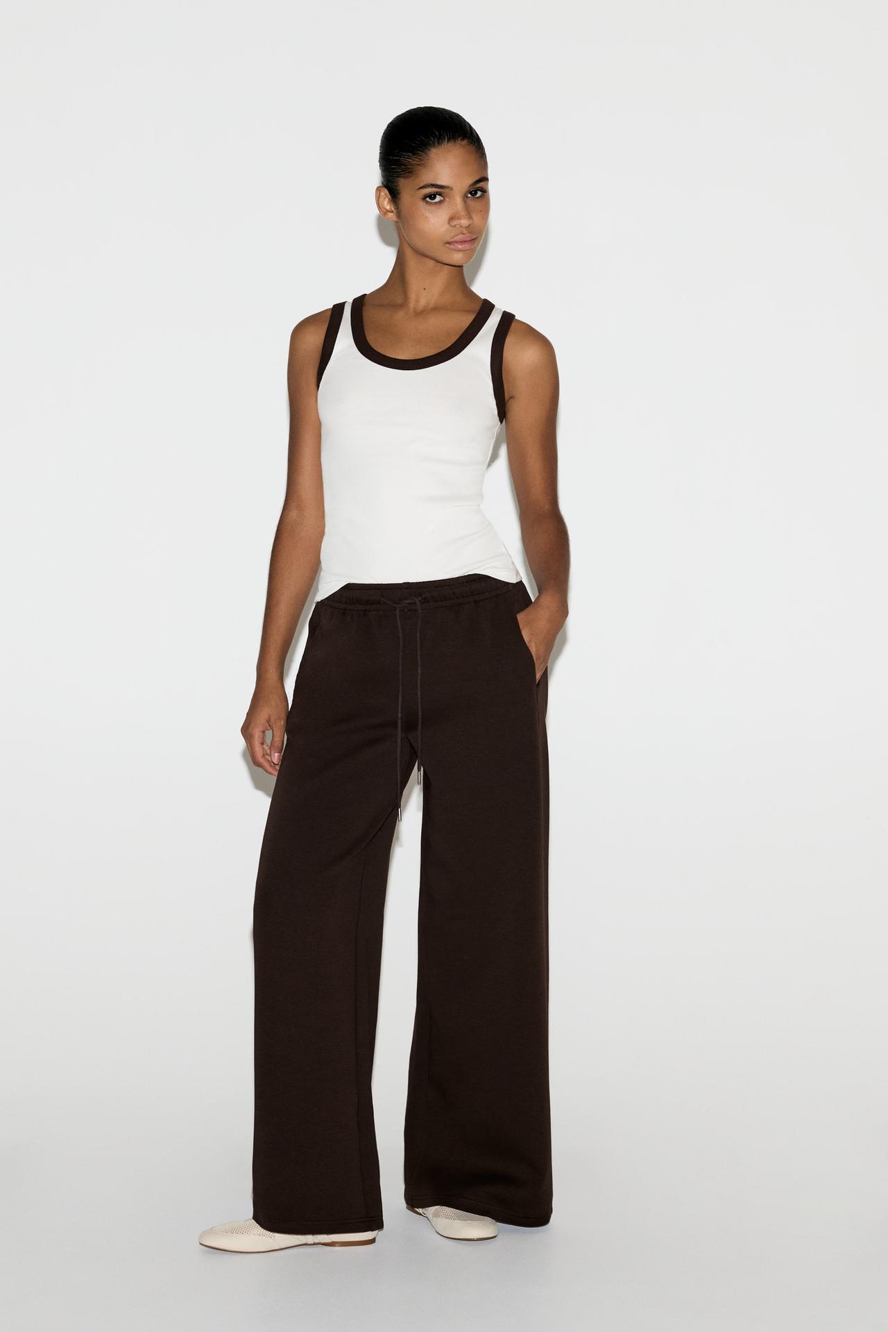 Basic wide-leg tracksuit trousers — CHOCOLATE
