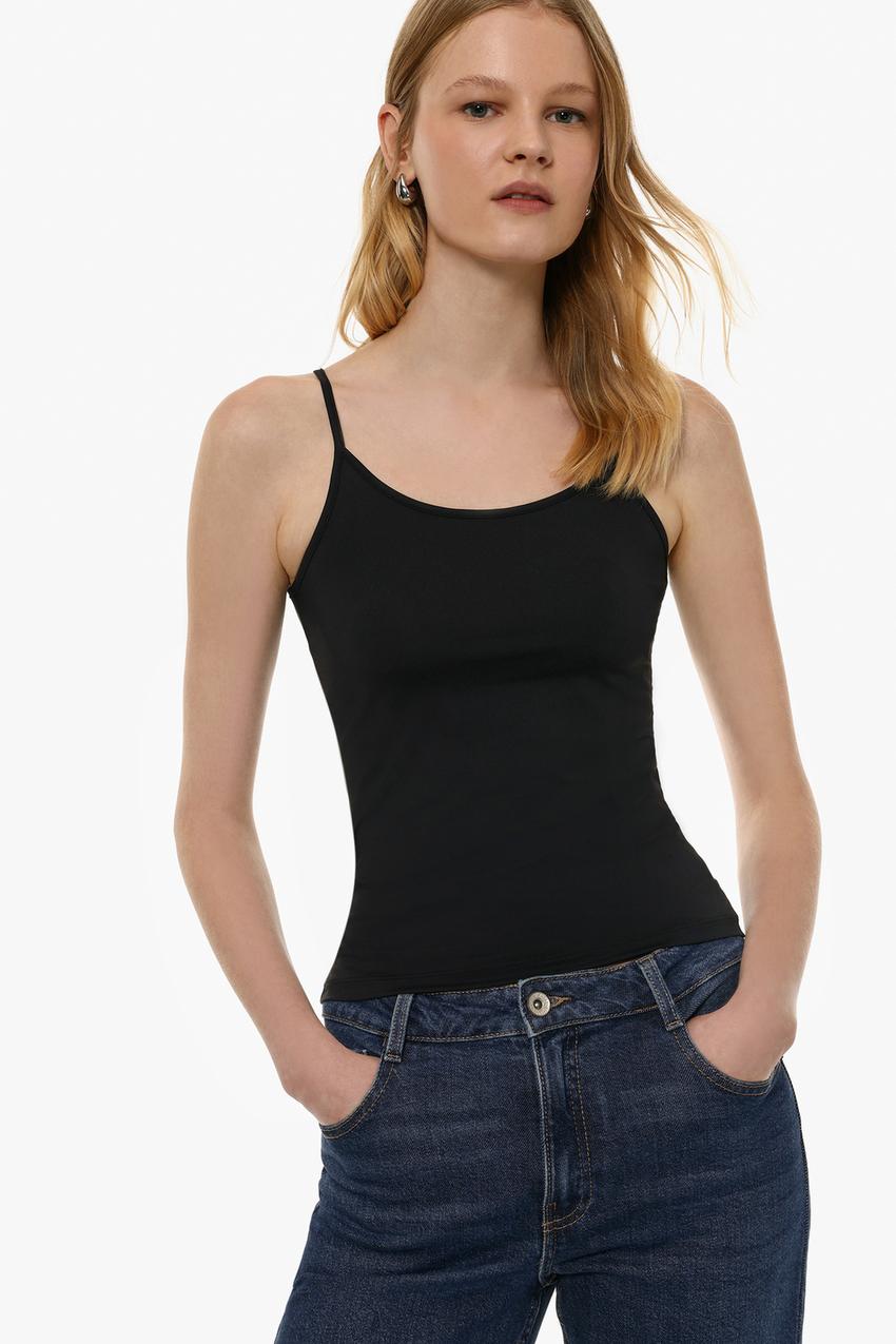 Stretch T-shirt with thin straps Jeans Denim CLOTHING