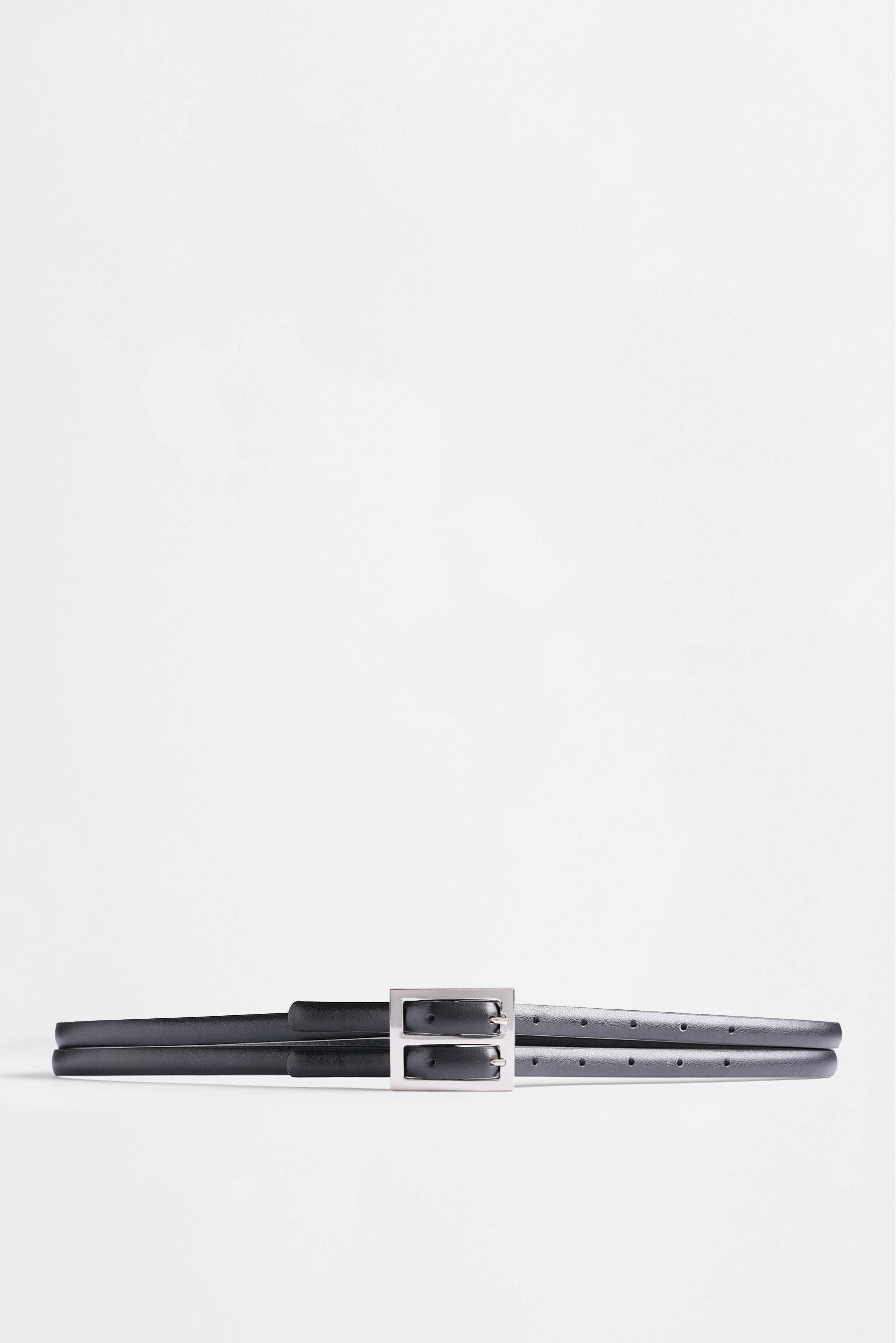 Double strap leather effect belt — BLACK