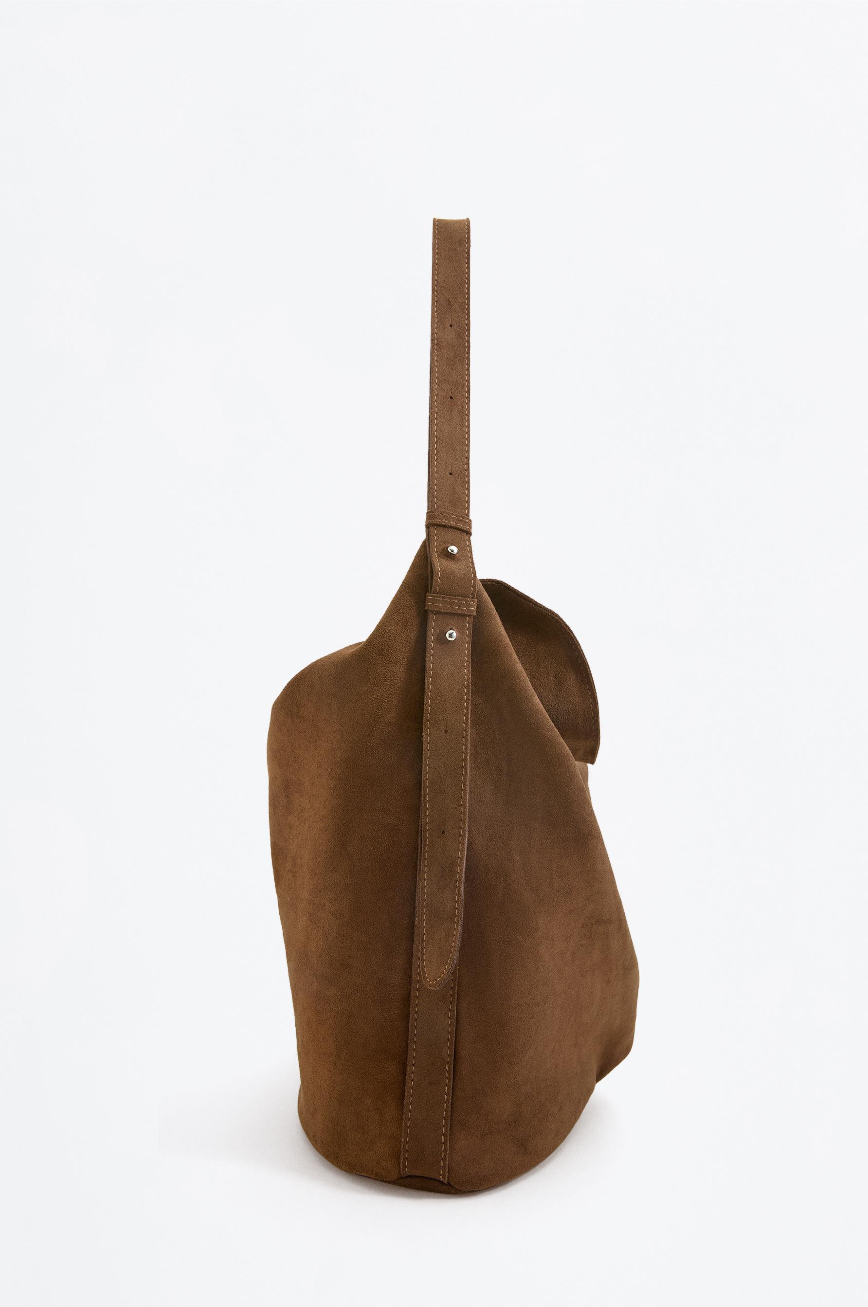 FAUX SUEDE SHOULDER BAG — BROWN