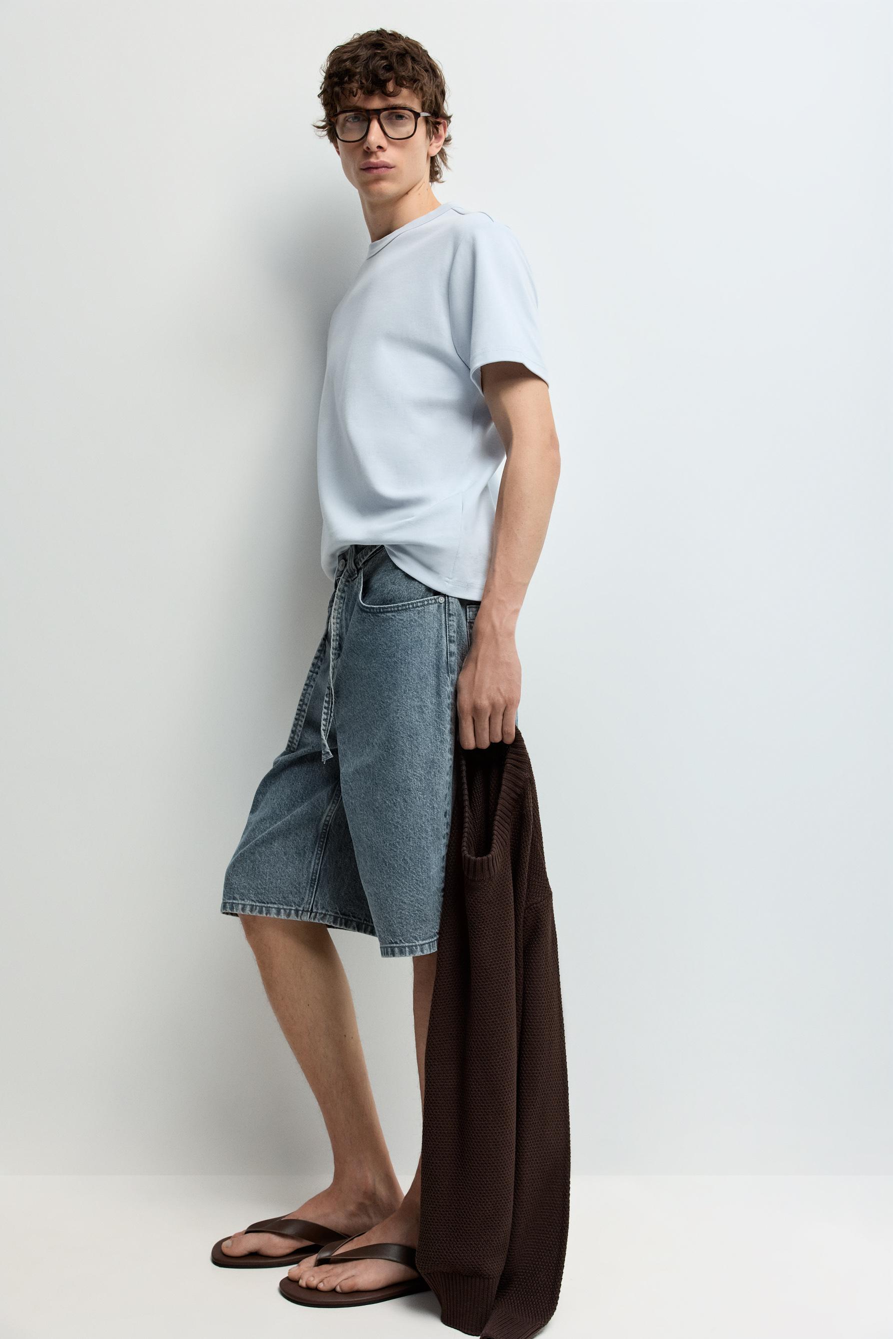 Baggy denim Bermuda shorts — PASTEL BLUE