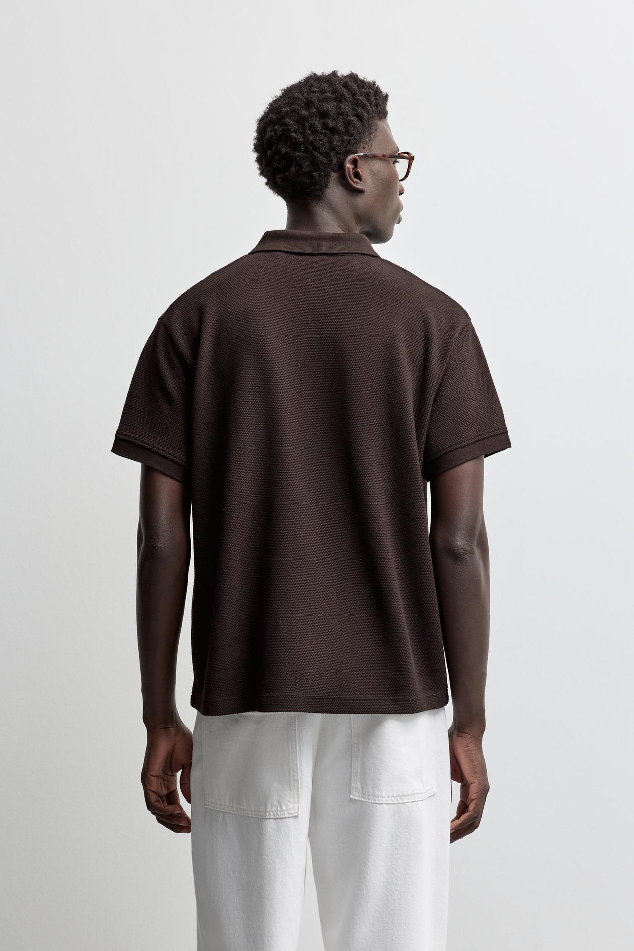 Textured embroidered polo shirt — BROWN