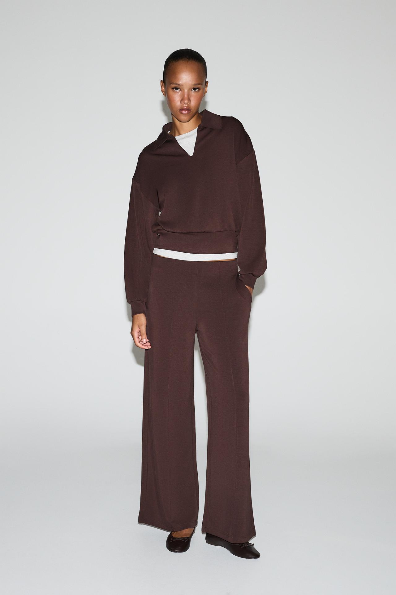 Wide-leg trousers with vertical seams — CHOCOLATE
