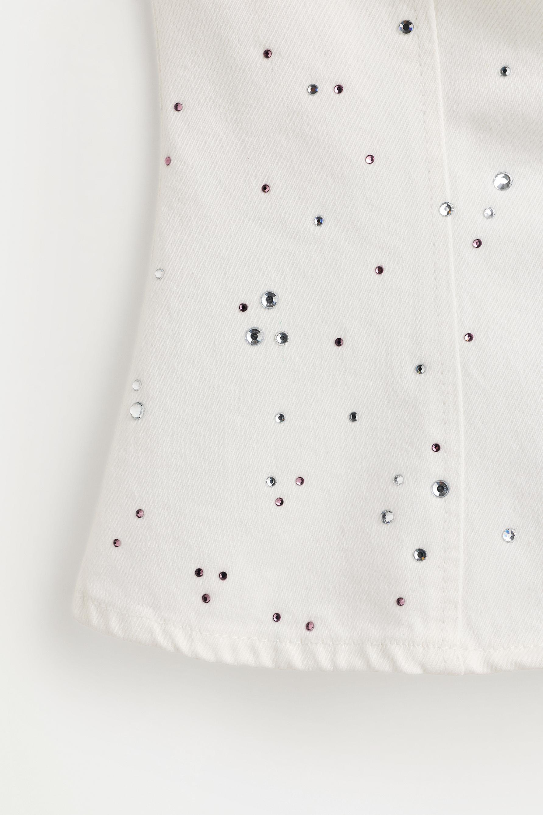 Denim bandeau top with rhinestones — WHITE