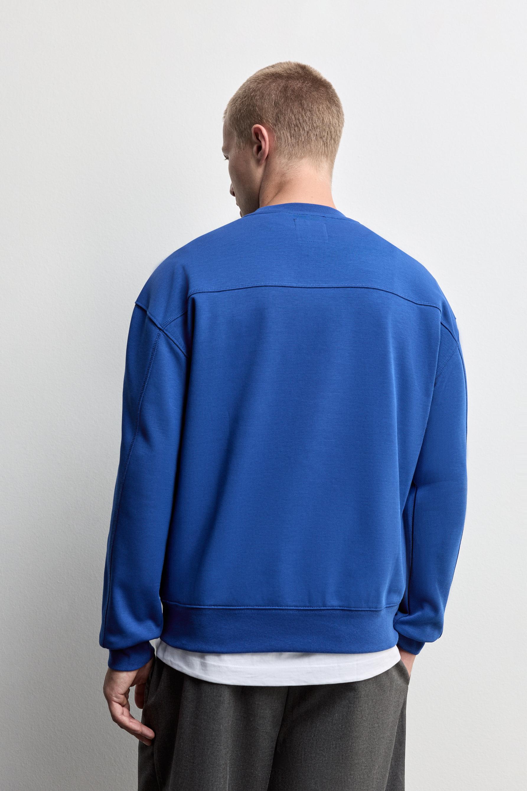 Round neck interlock sweatshirt — COBALT GREY