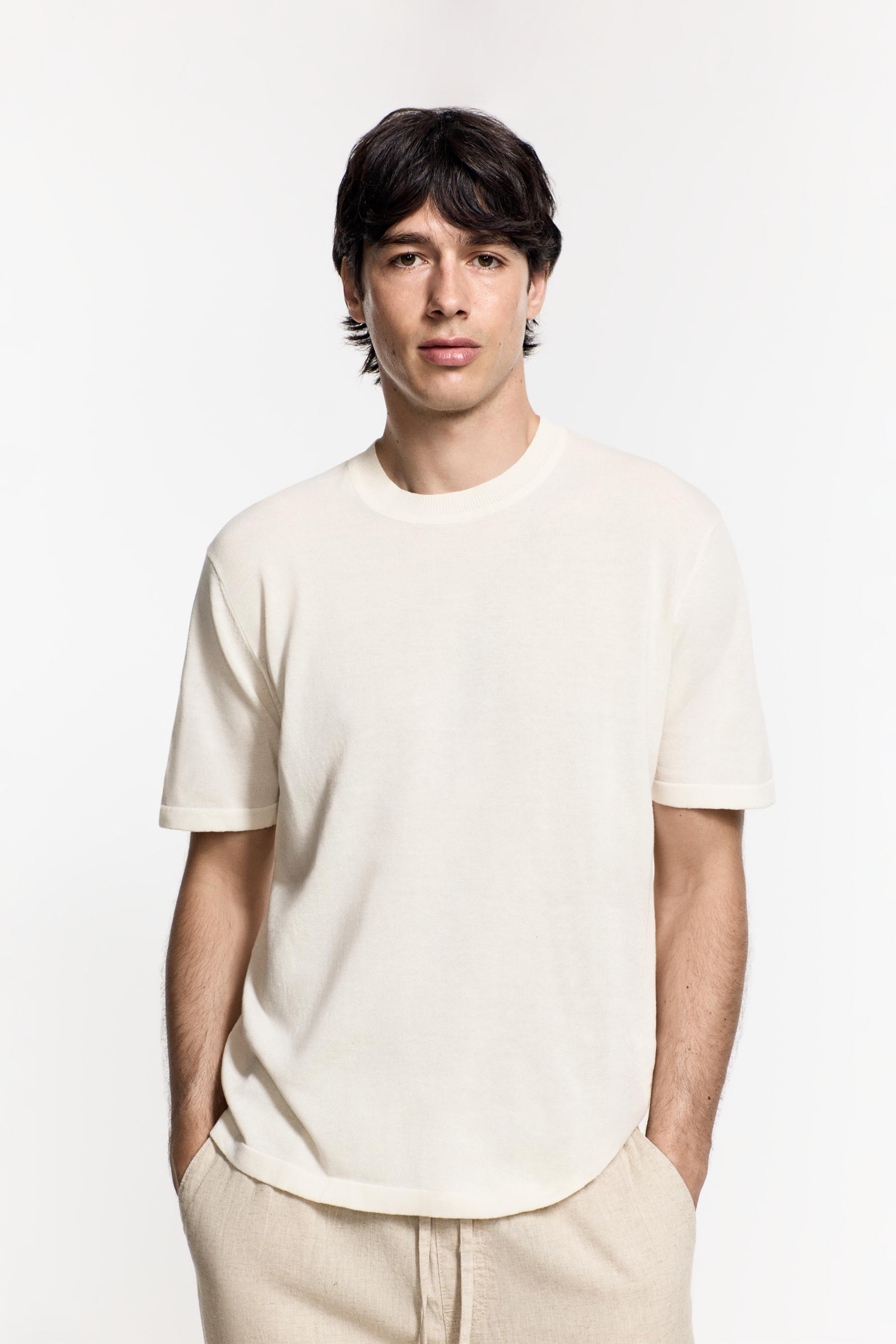Basic knit T-shirt — OFF WHITE