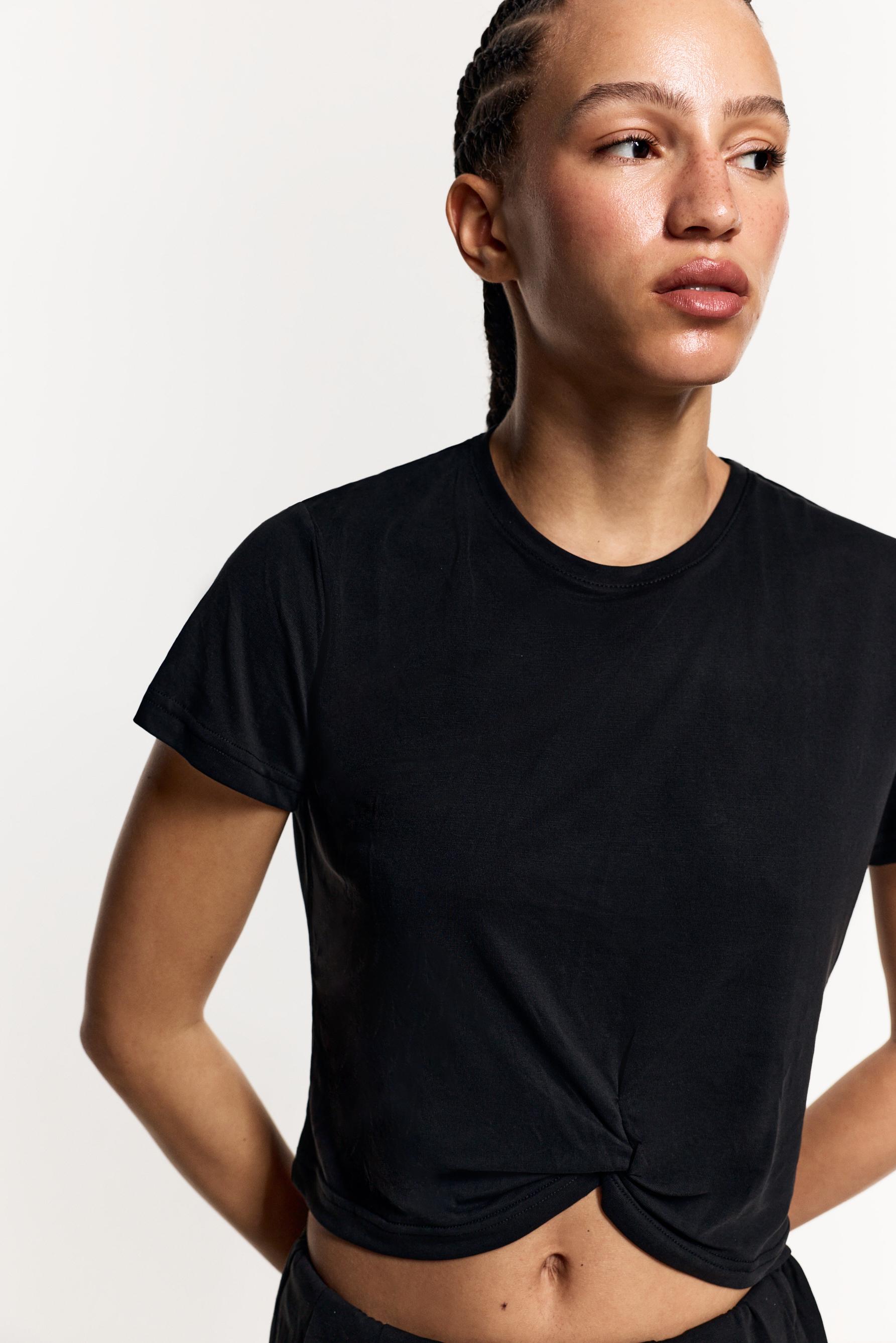 Flowing gathered T-shirt — BLACK