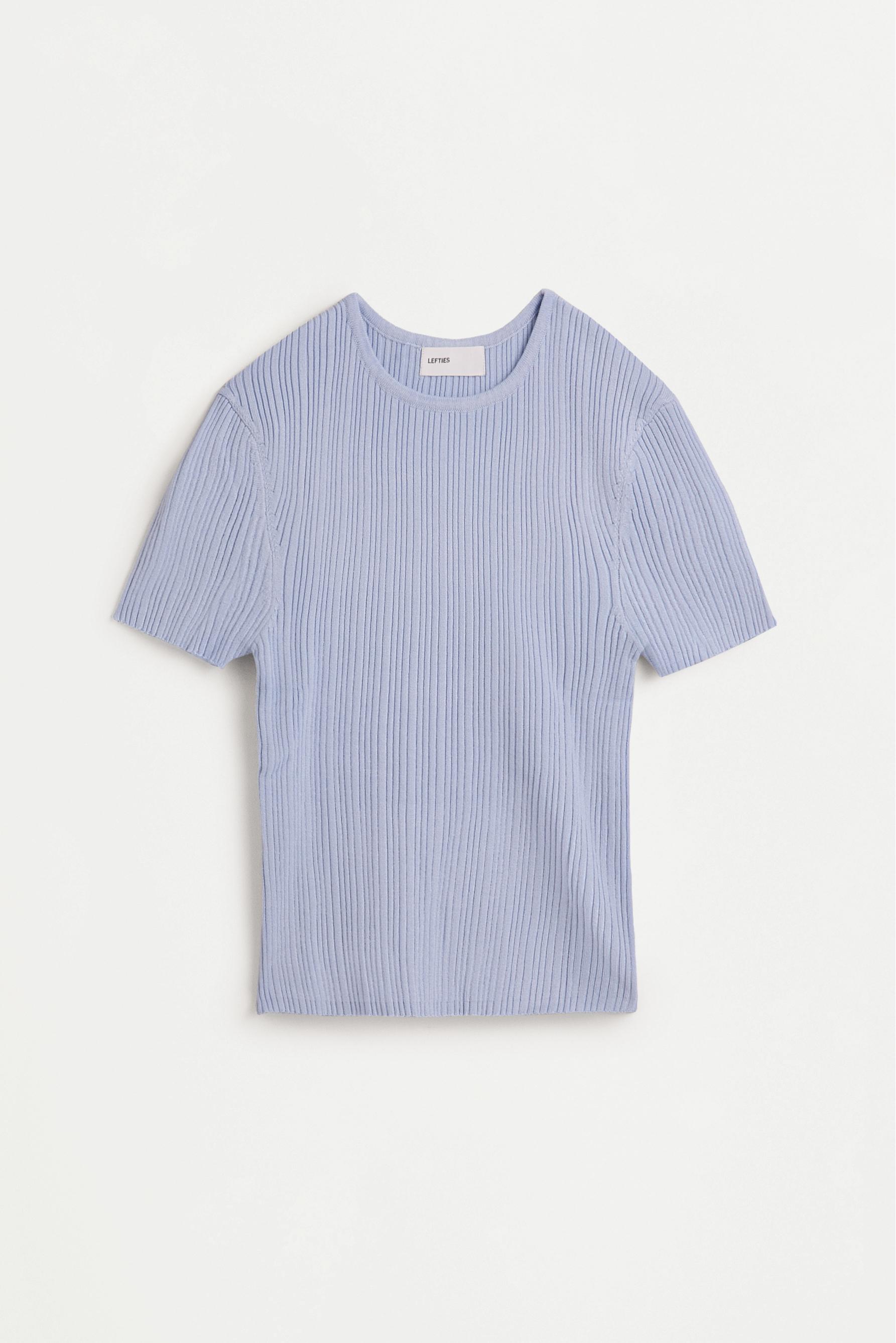 Basic ribbed knit top — SKY BLUE