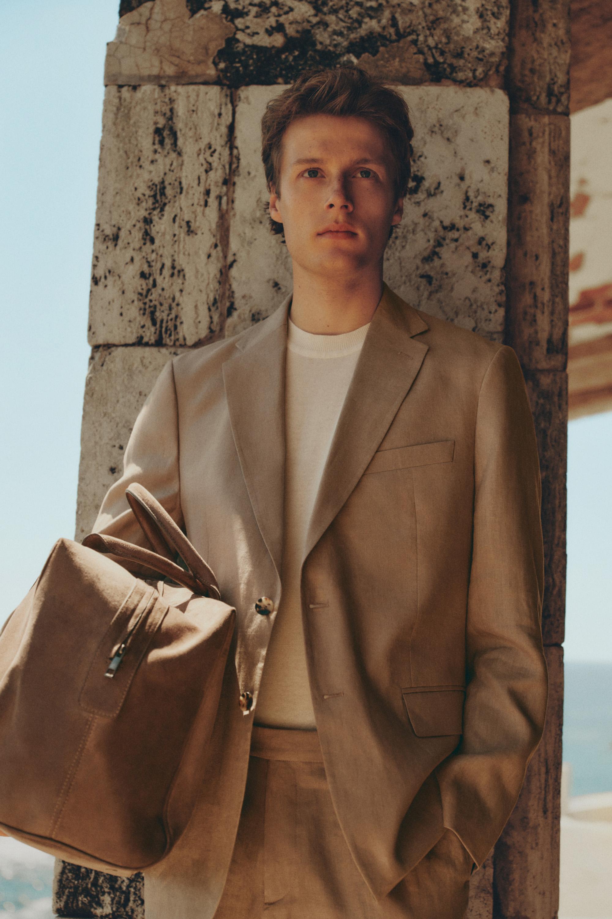 100% linen suit blazer — BROWN
