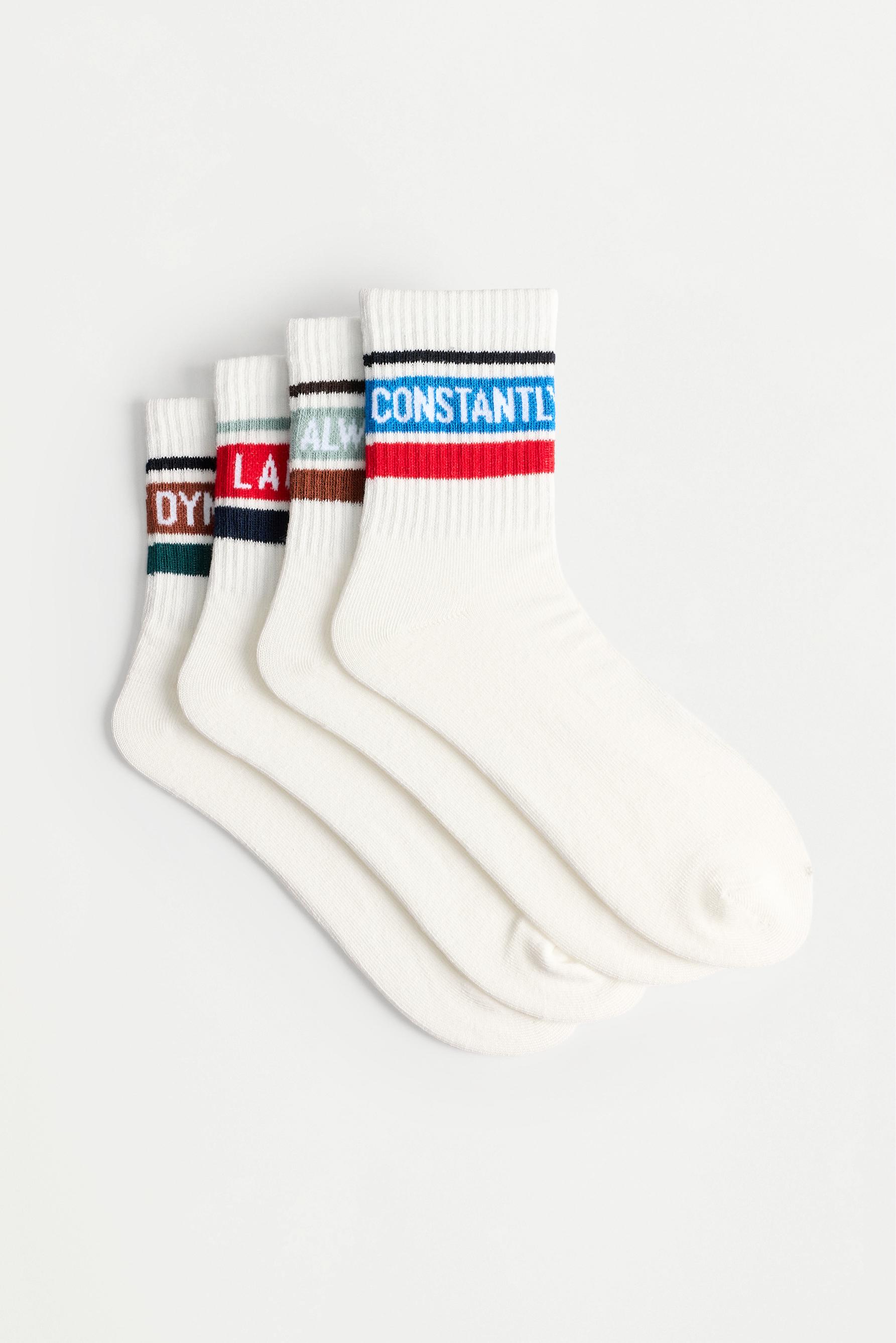 4-pack of long socks with slogan — WHITE/RED