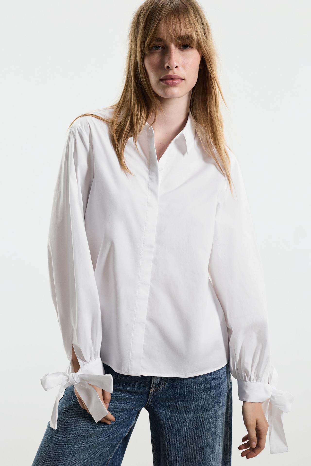 Shirt with tie cuffs — WHITE