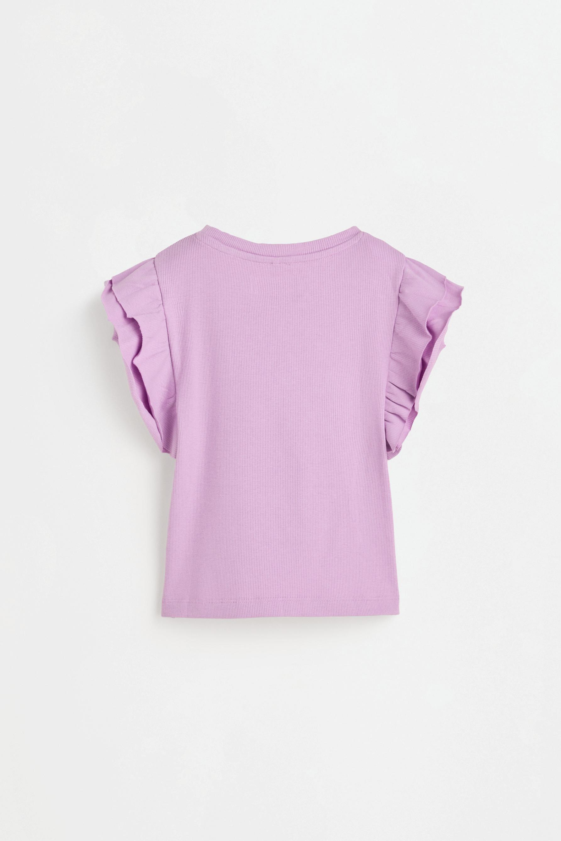 Ribbed T-shirt with ruffles — MAUVE PINK