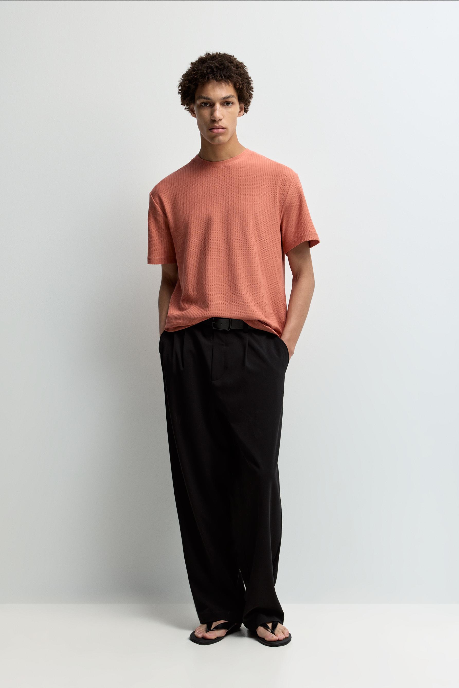 Texture T-shirt — BRIGHT CORAL