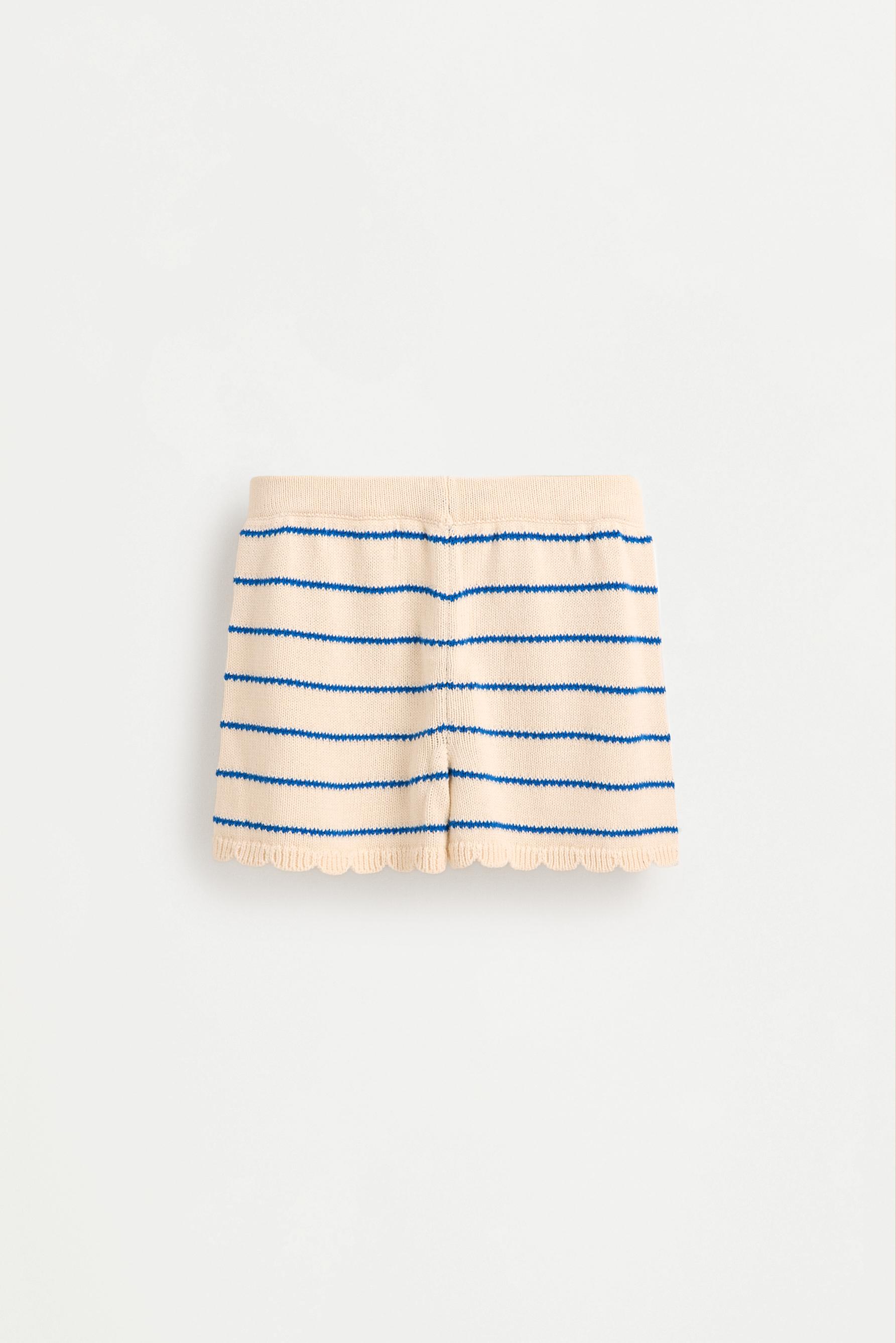 Girl's striped beige shorts — ECRU/BLUE