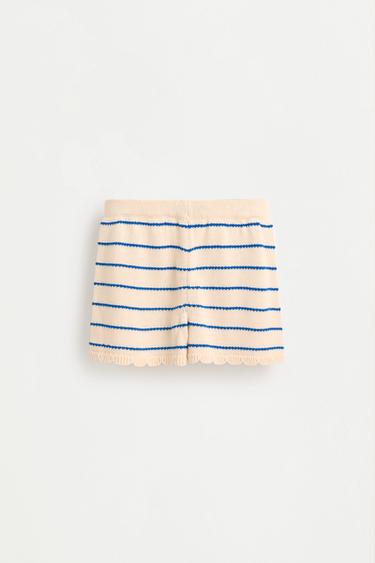 Girl's striped beige shorts — ECRU/BLUE 2
