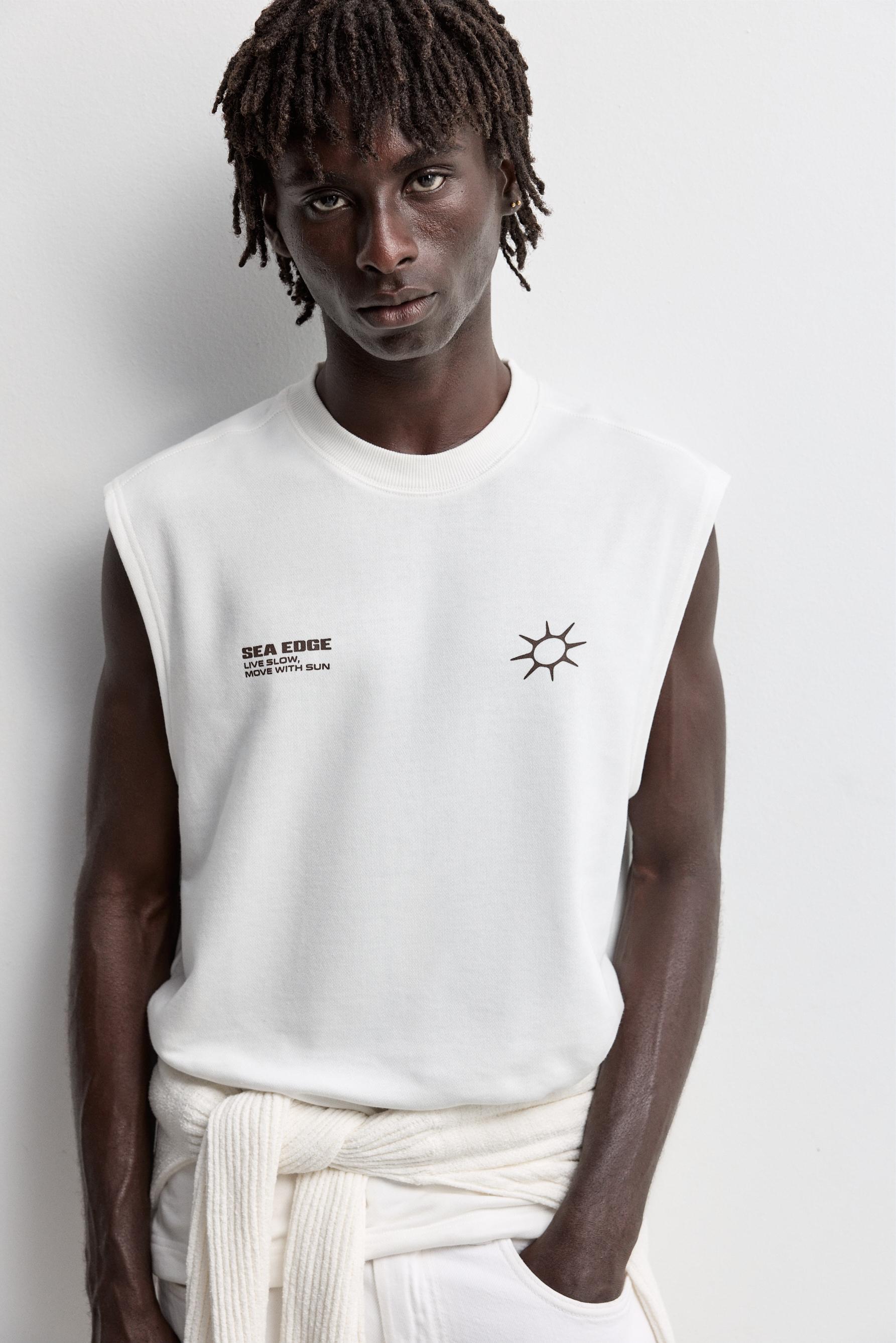 Printed sleeveless sweatshirt — WHITE