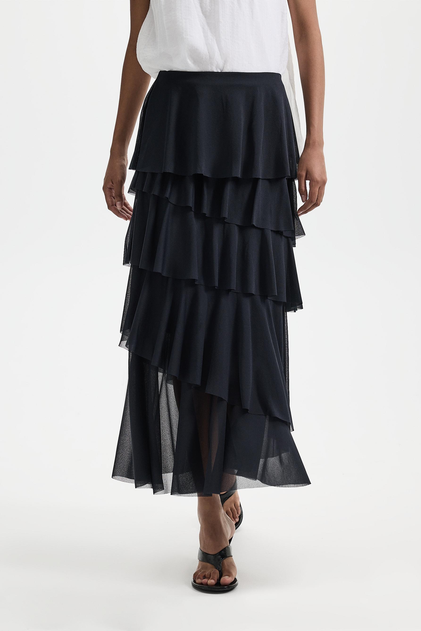 Ruffled midi skirt — DARK NAVY