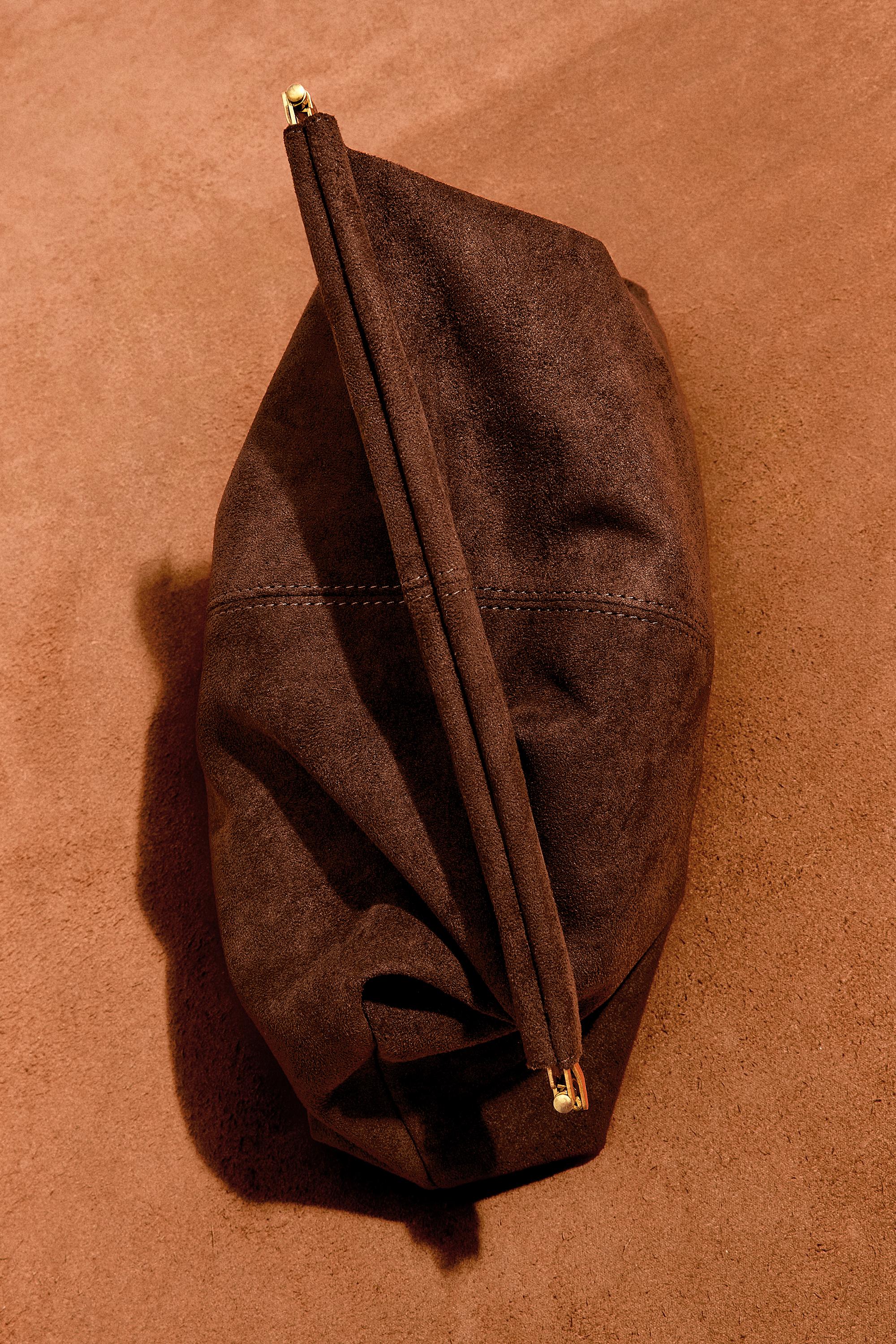 Faux suede pouch bag — BROWN
