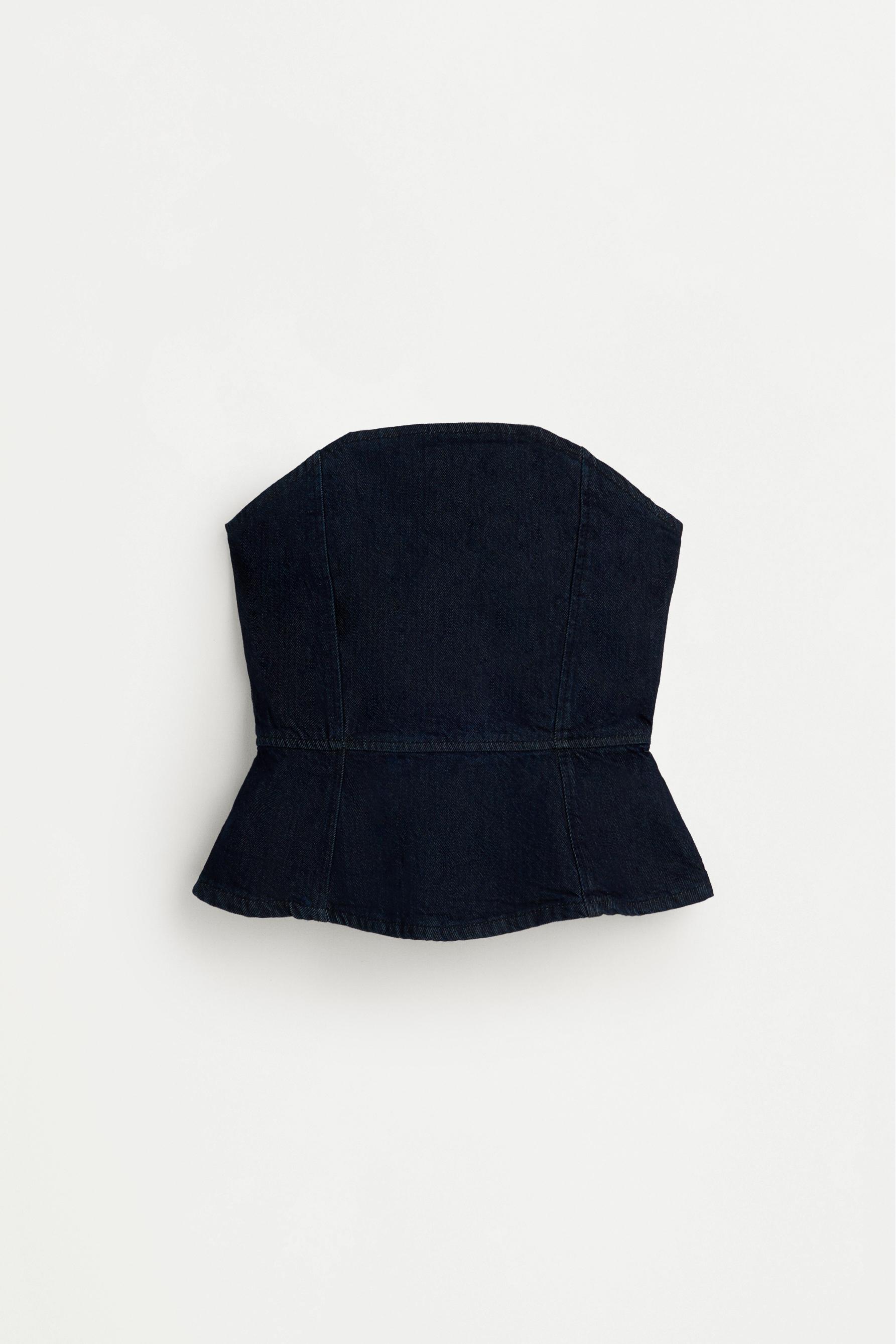 Denim peplum bandeau top — BLUE