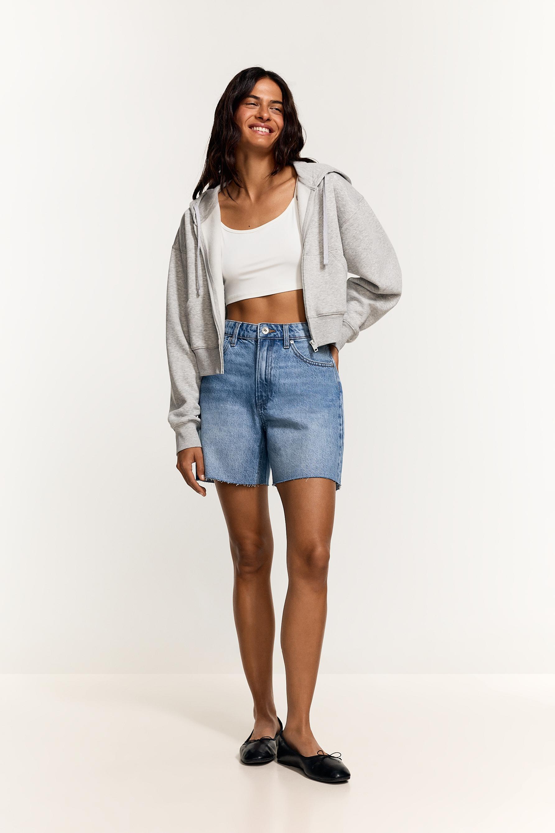 Distressed denim Bermuda shorts — PALE INDIGO