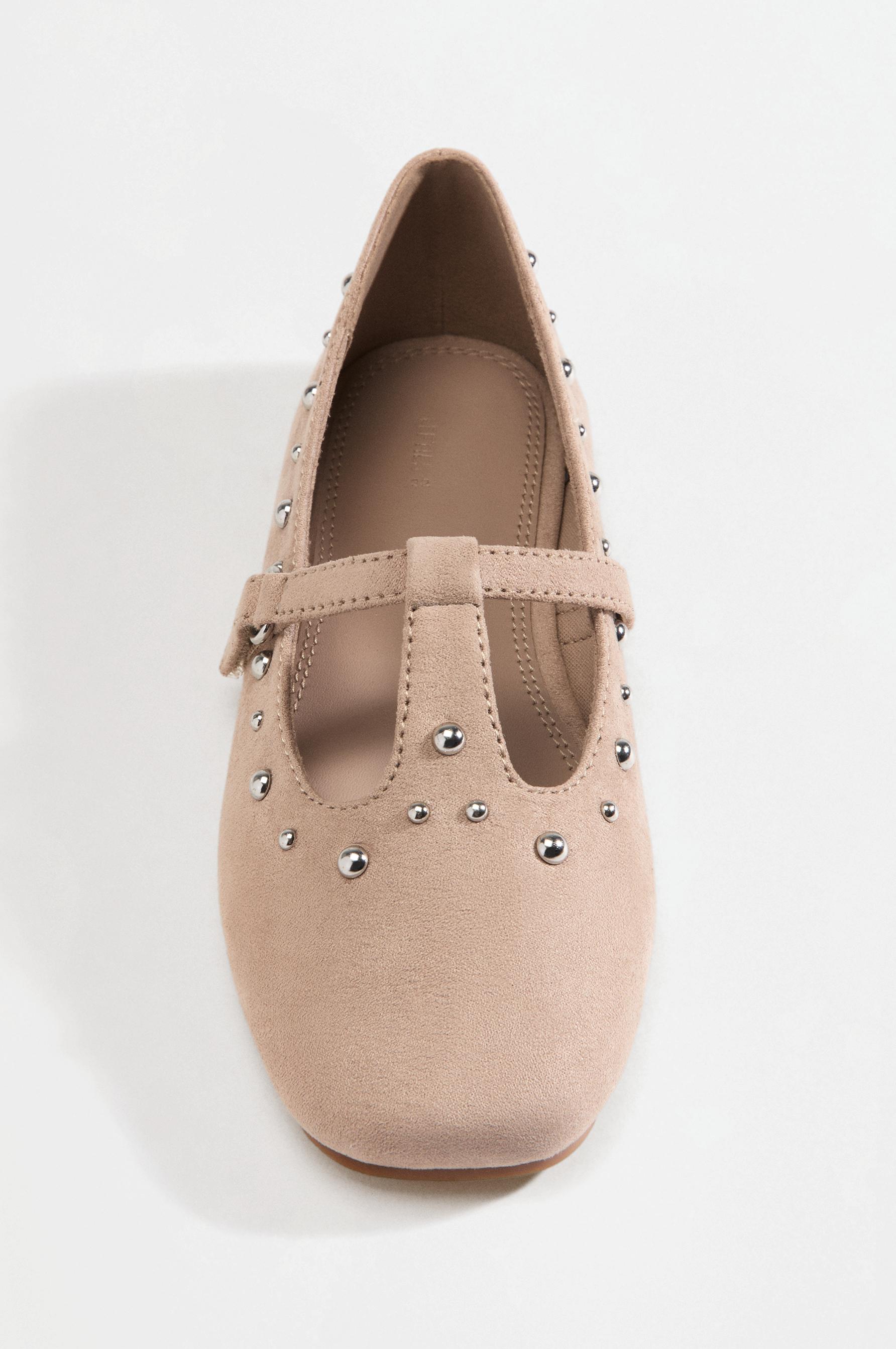 T-strap stud ballet flats — BROWN