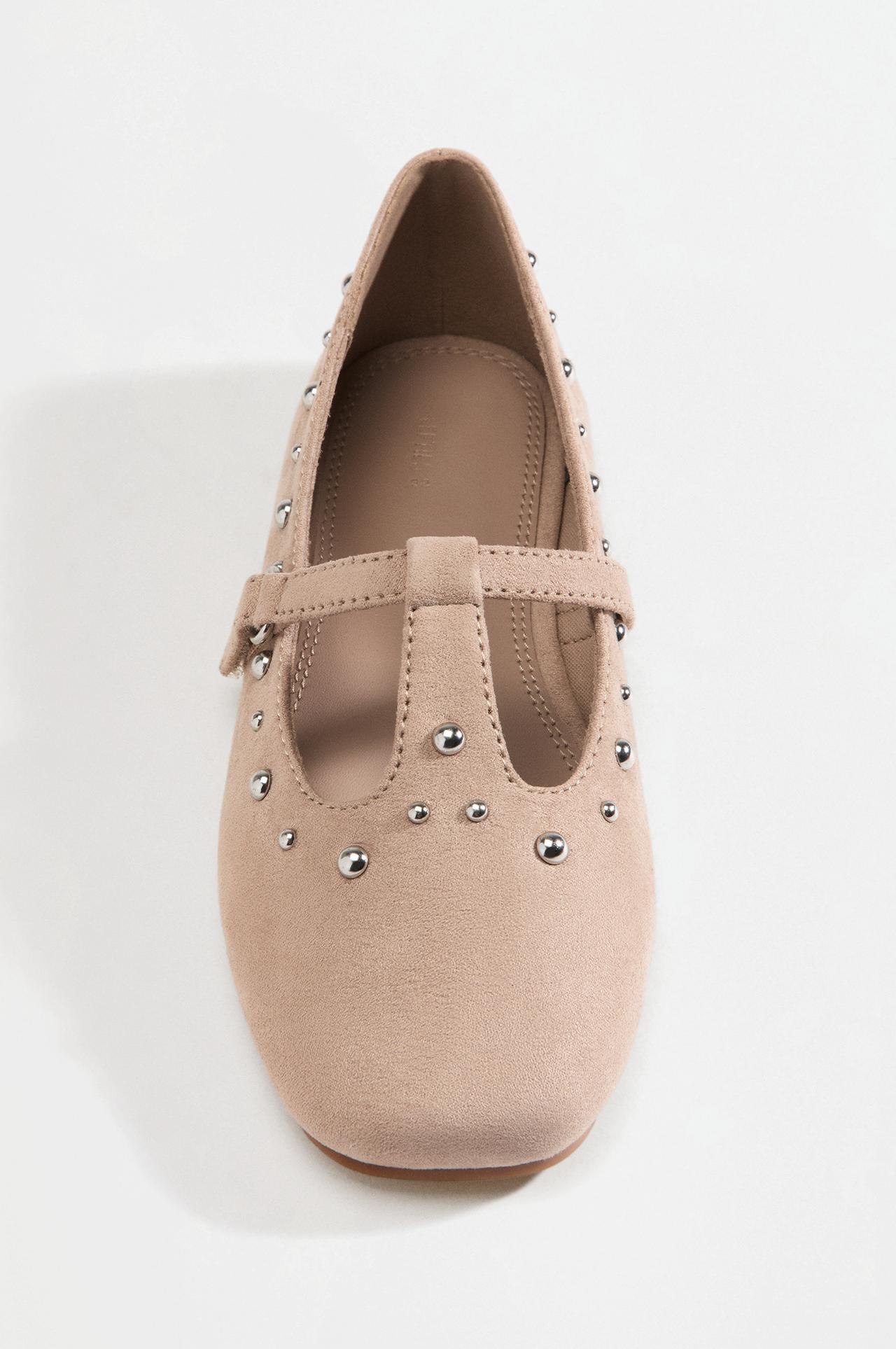 T-strap stud ballet flats — BROWN