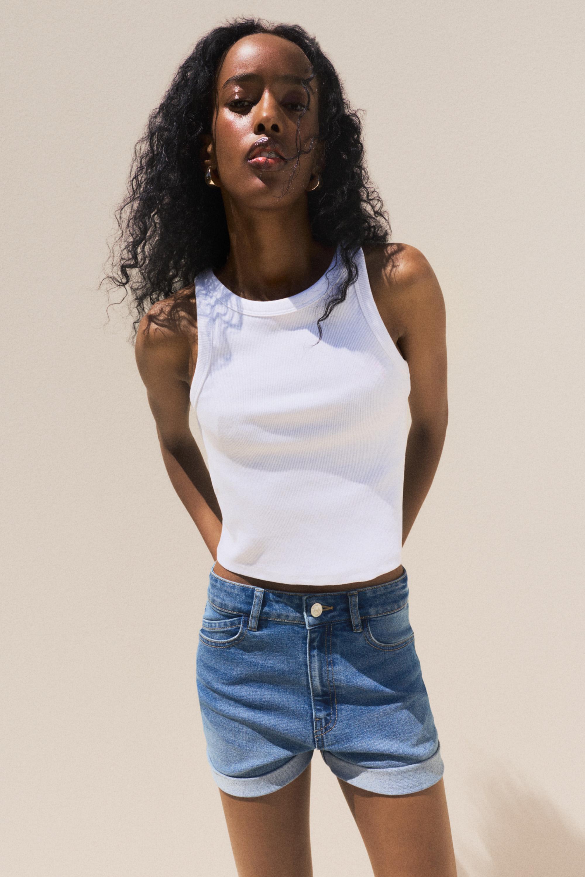 Denim stretch shorts — INDIGO