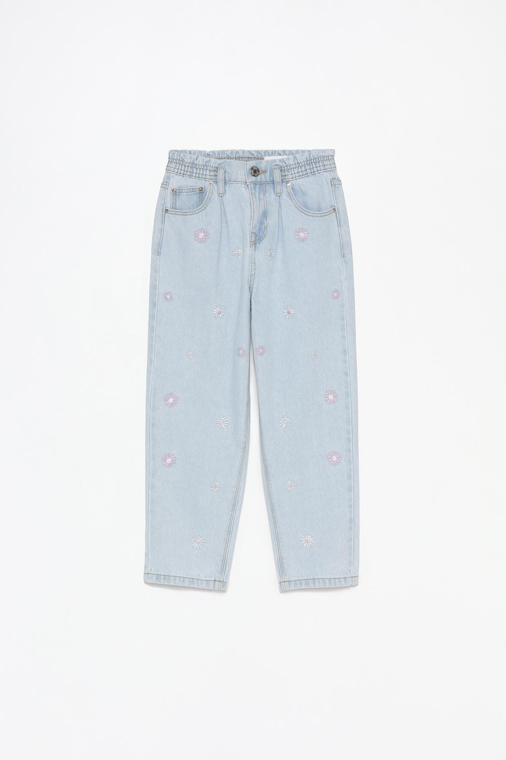 Embroidered paperbag jeans