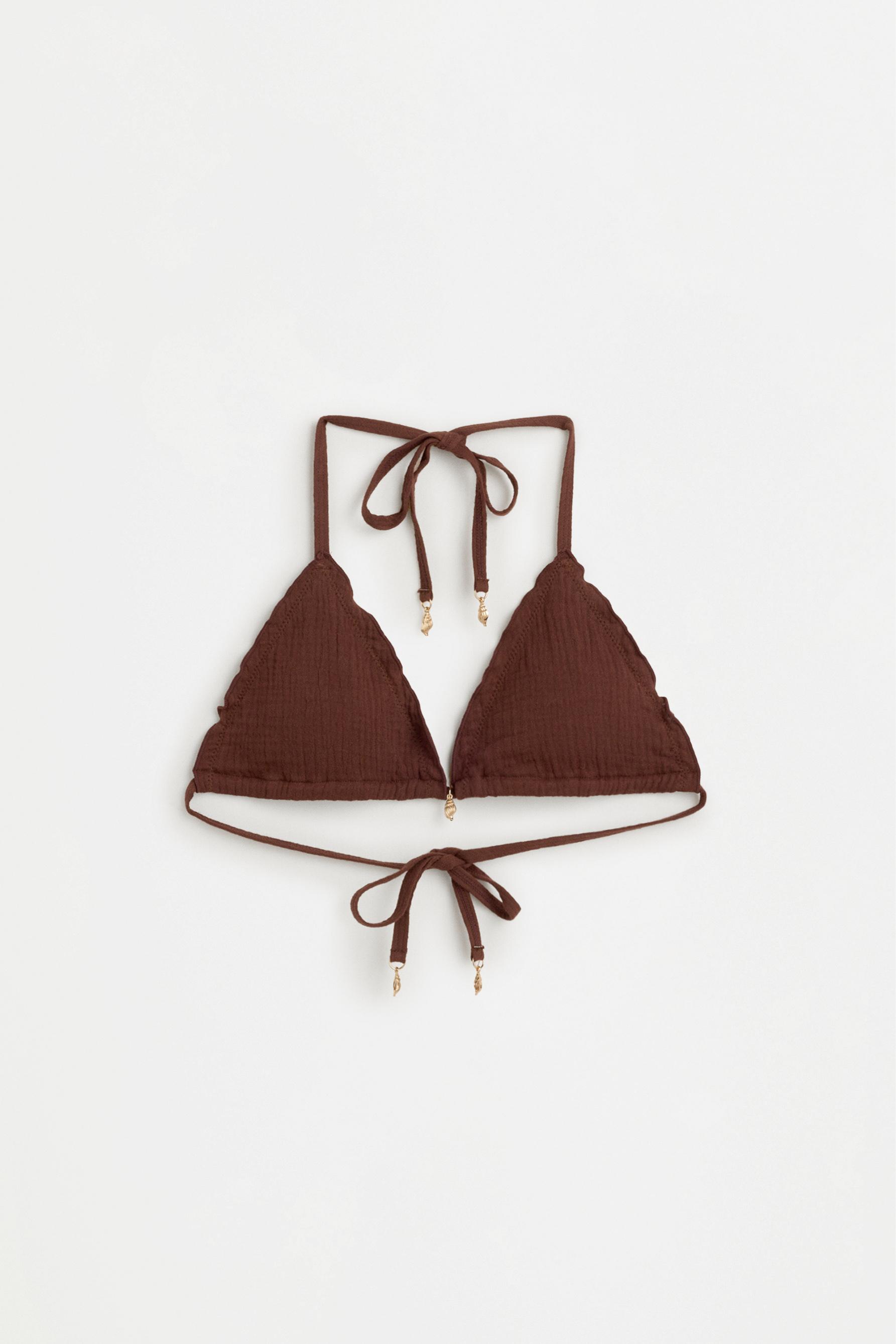 Wave charm bikini top — BROWN