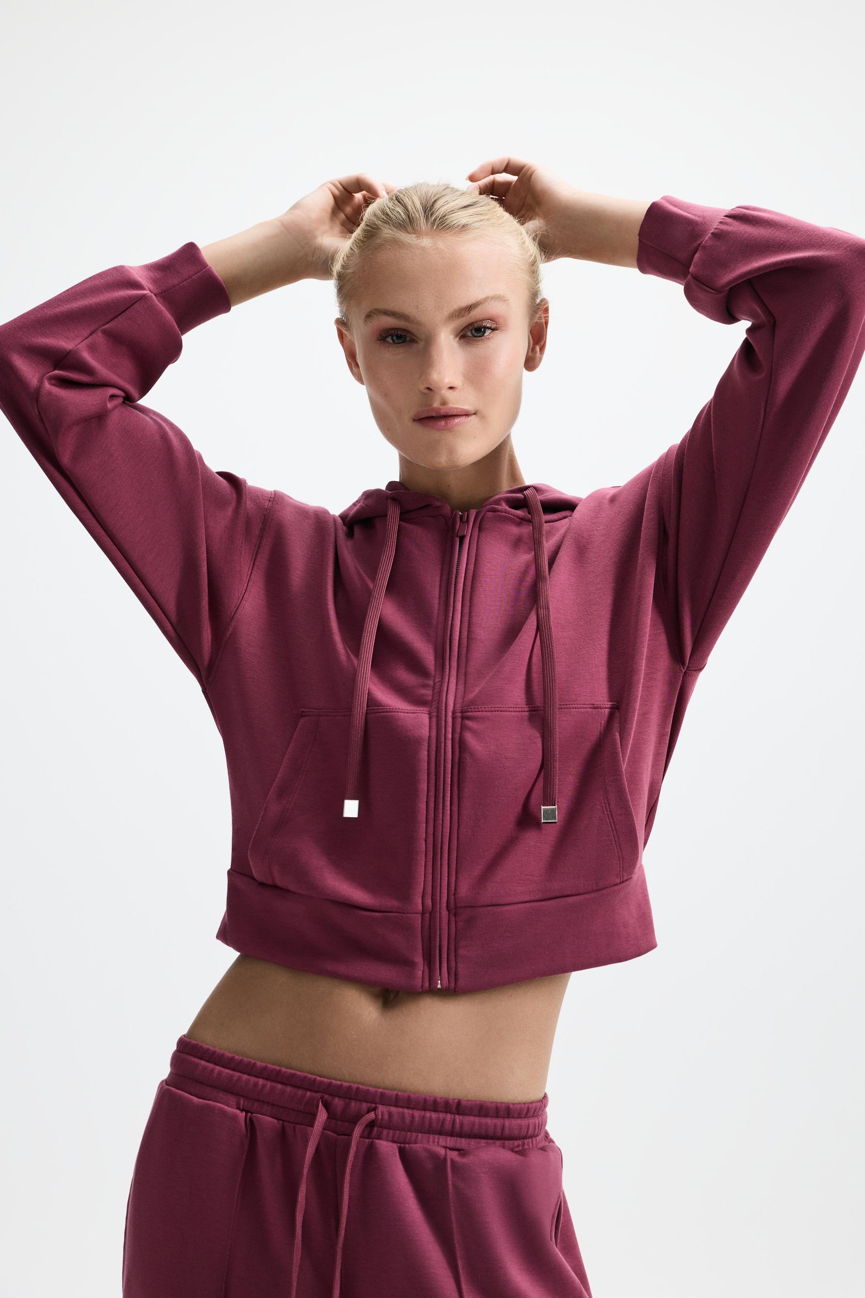 Flowy zip-up sports sweatshirt — DARK PINK