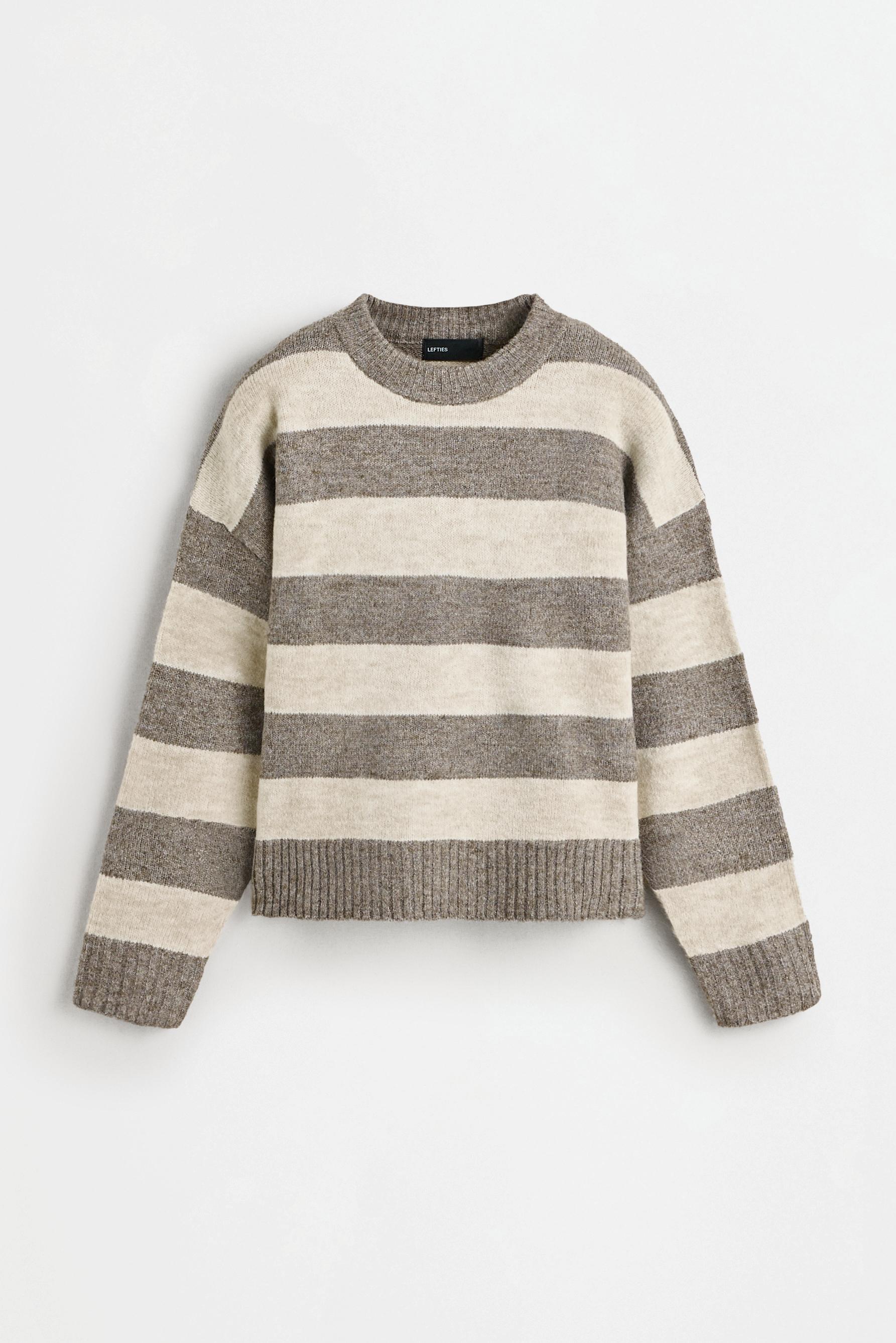 Striped fluffy sweater — GREY/BEIGE