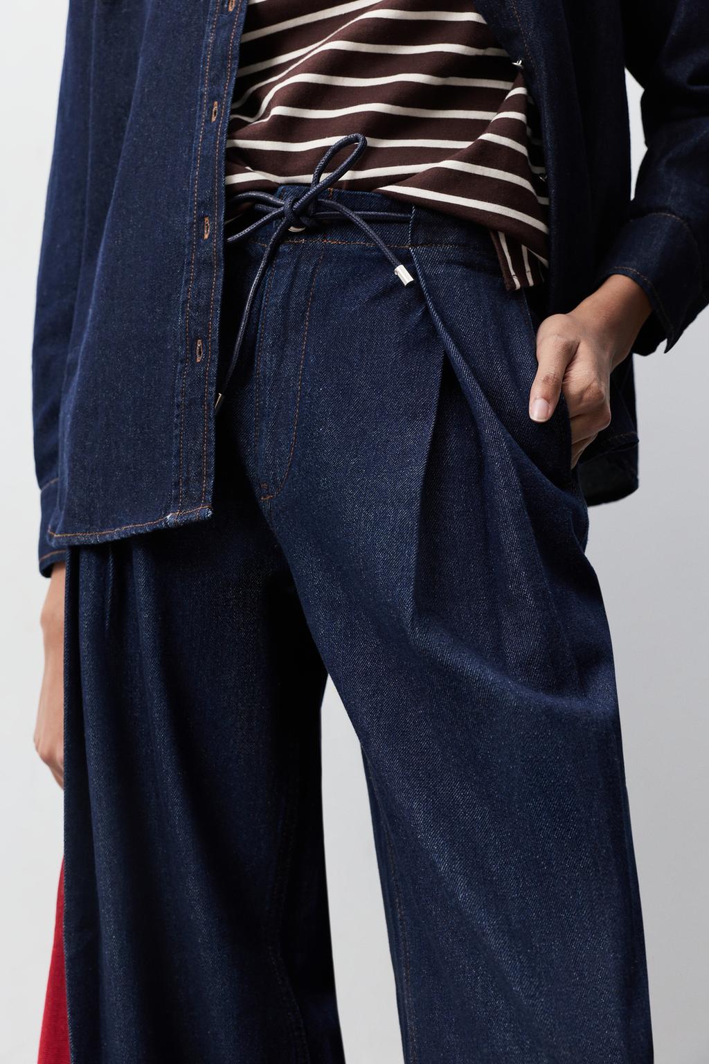 Jeans wide leg pliegues índigo